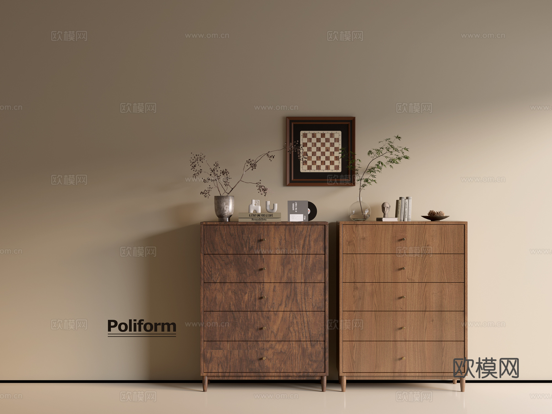 现代木纹柜 ins风极简风柜子  整体柜 餐边柜 阳台柜 储su模型下载（渲染图1）