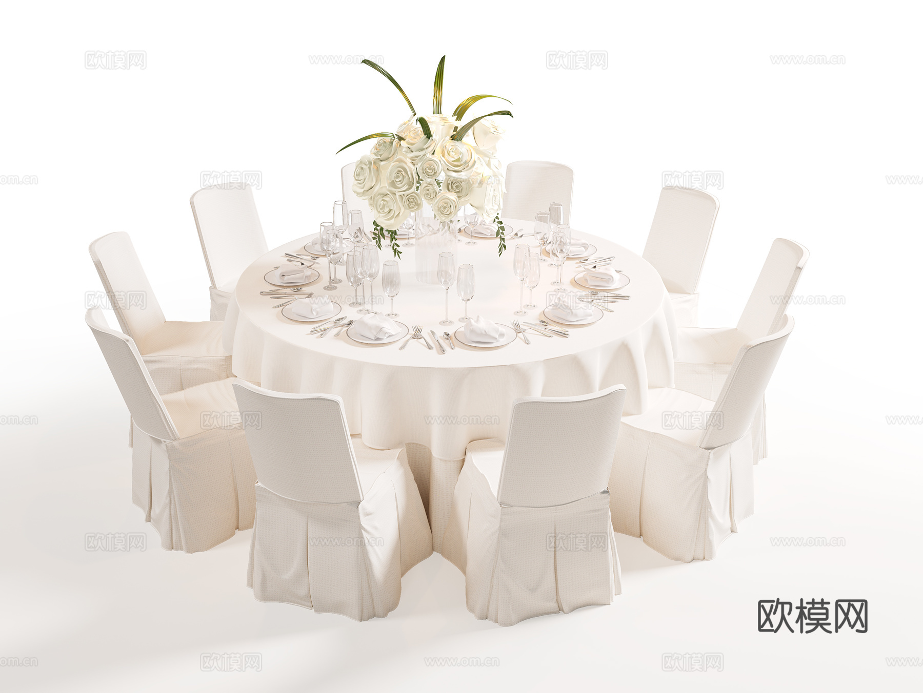 现代宴会桌椅组合 宴会厅单椅 餐桌椅 宴会厅 婚礼厅桌椅3d模型