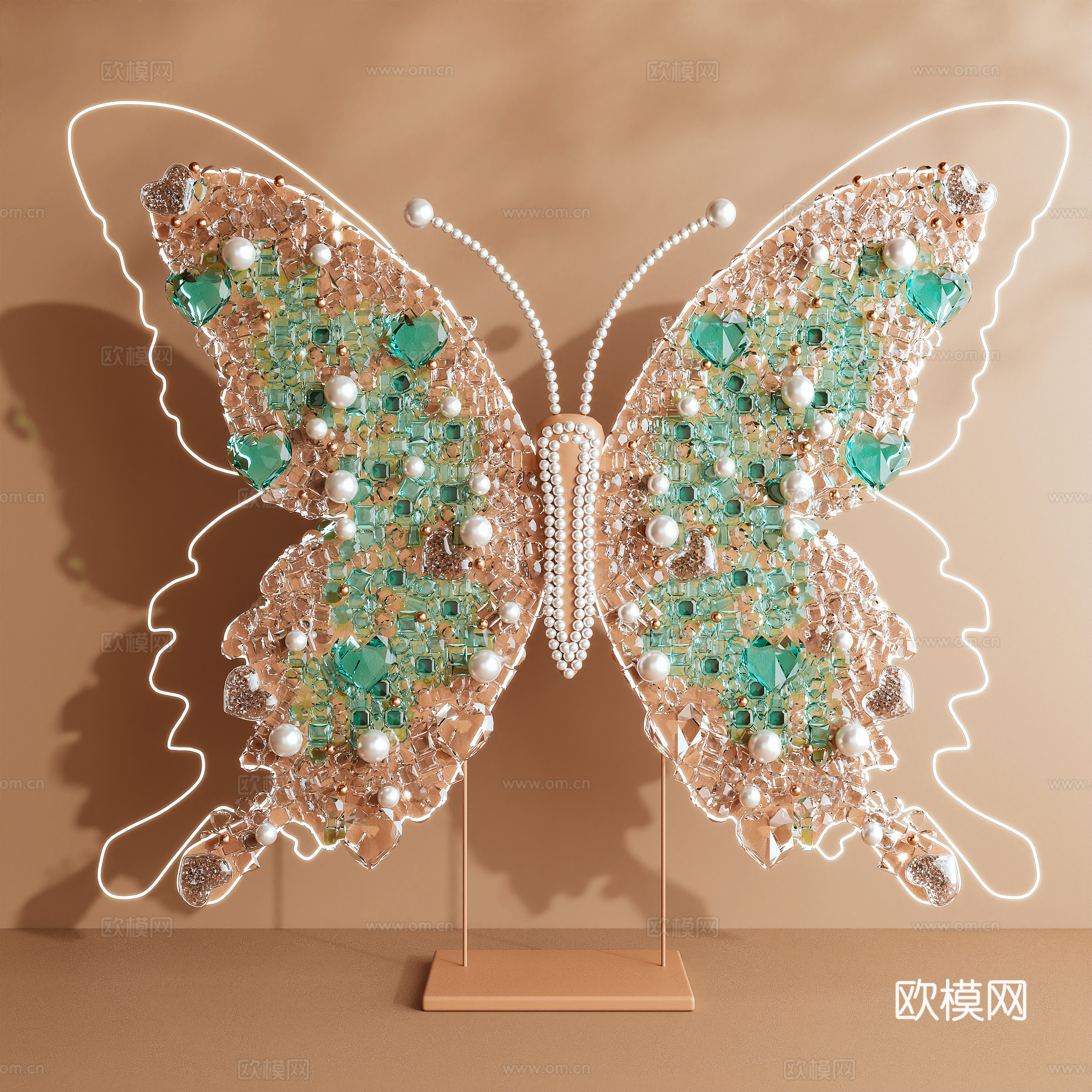 奶油风艺术装置 蝴蝶 宝石 美陈3d模型