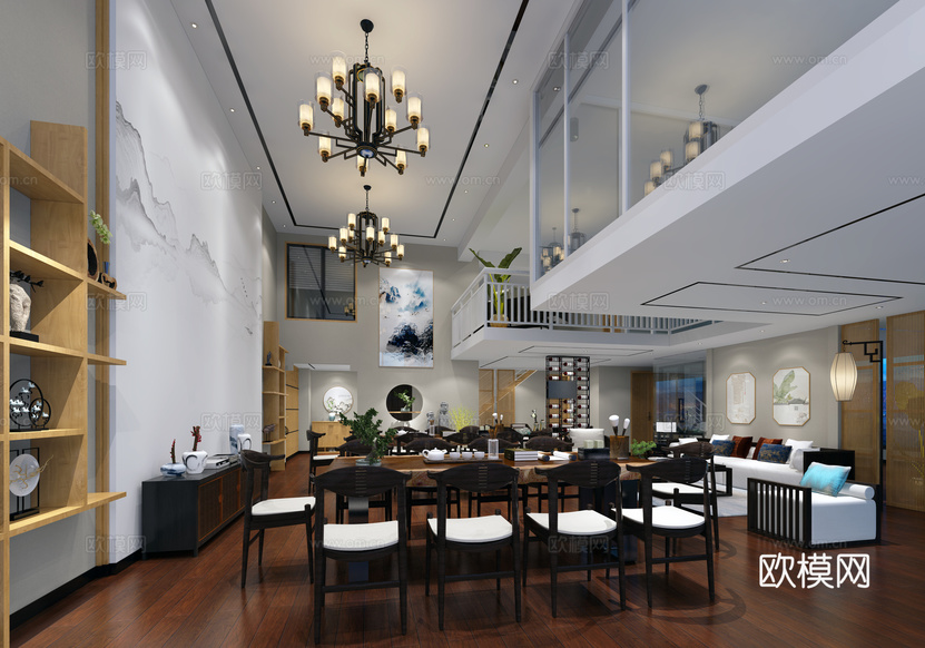 新中式客餐廳3d模型下載