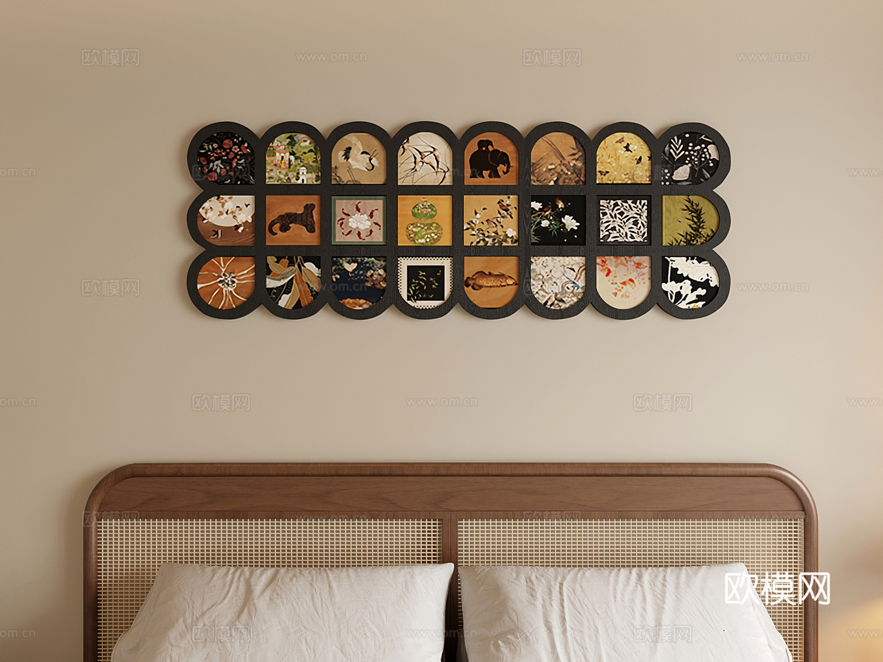 中古复古挂画 装饰画 壁画 卧室挂画_植物画3d模型