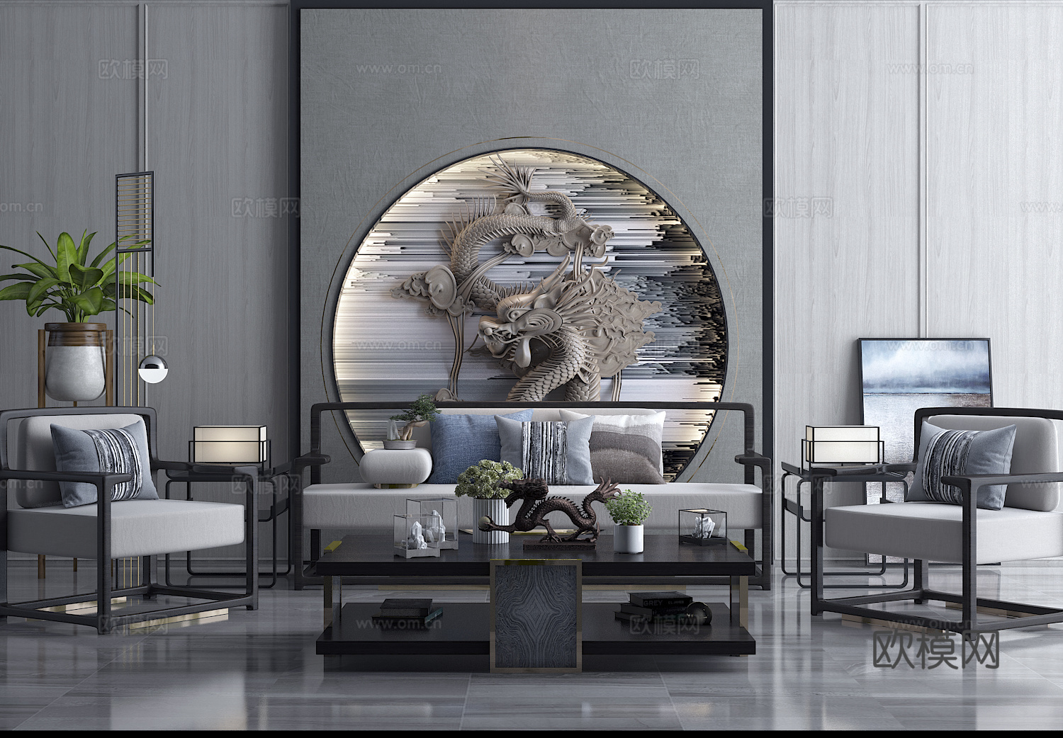 新中式沙发组合3d模型
