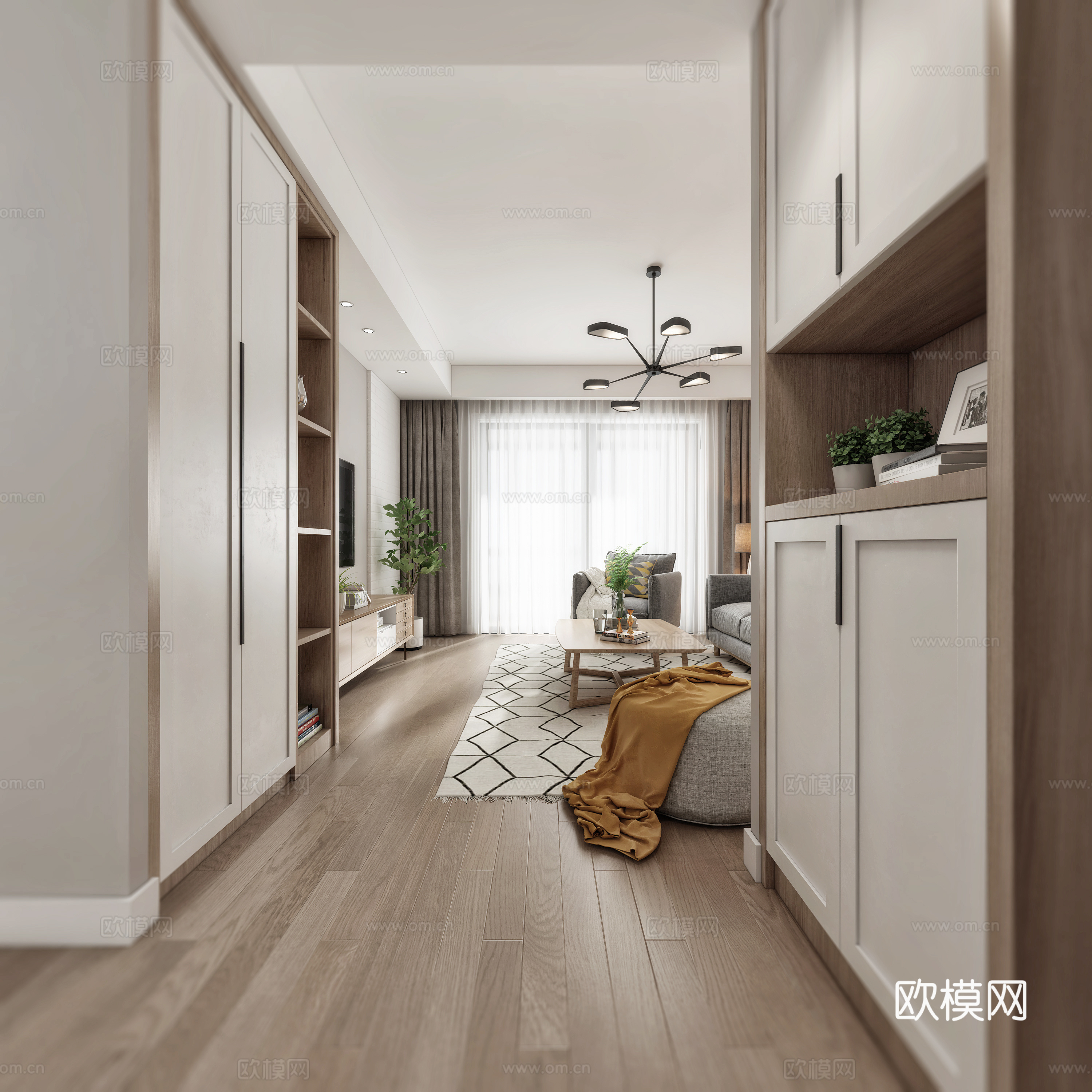北欧客餐厅玄关挂画 衣架地毯吊灯3d模型
