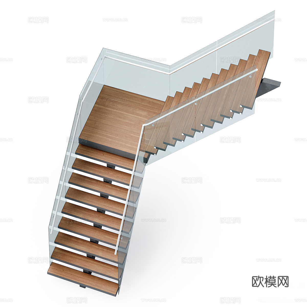现代极简玻璃扶手楼梯3d模型