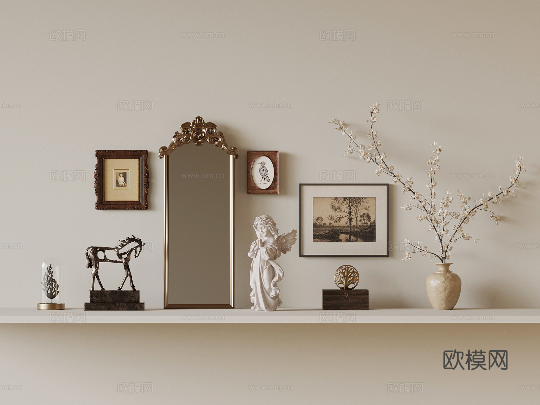 法式摆件组合 花瓶 镜子3d模型