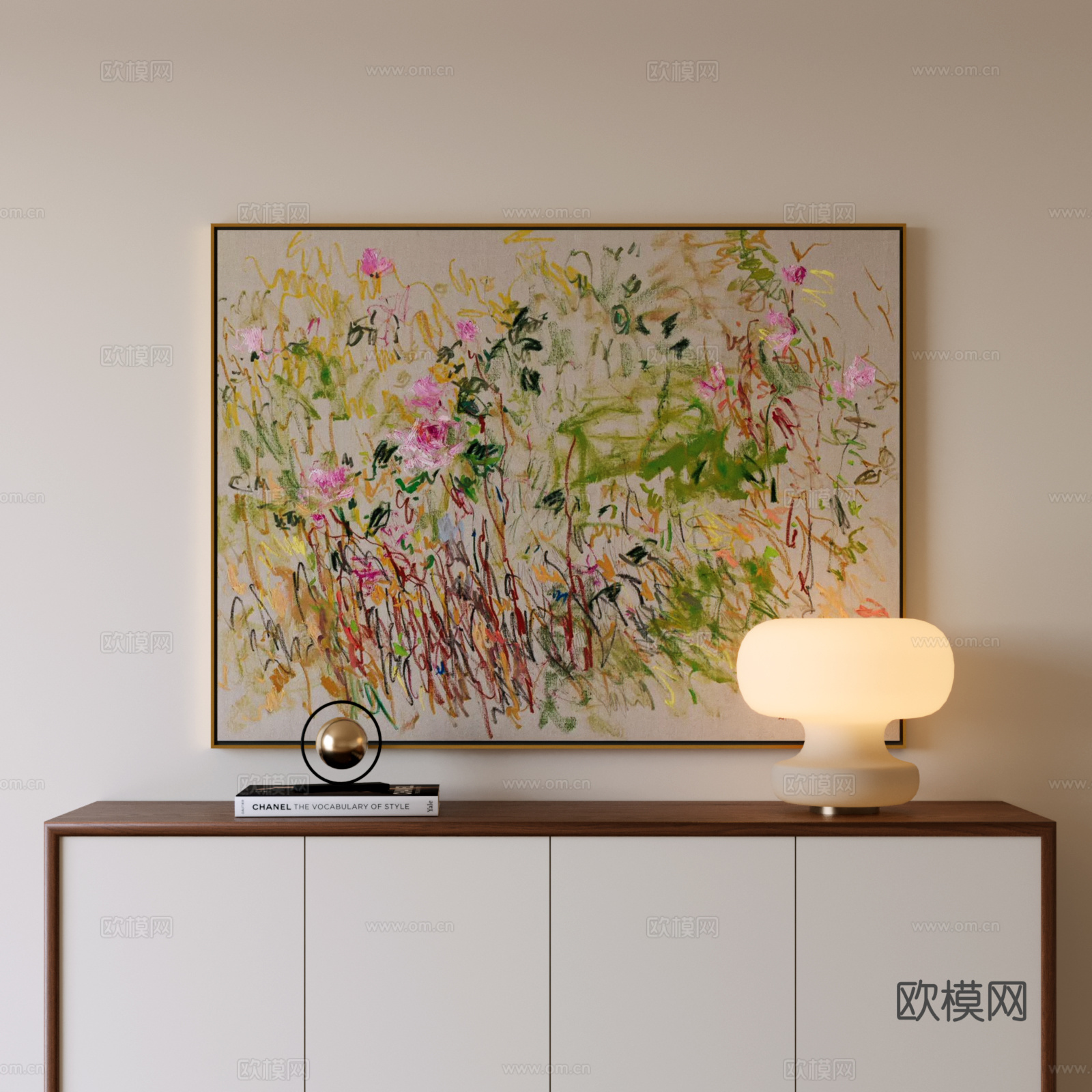 简约花卉装饰画 挂画 台灯su模型