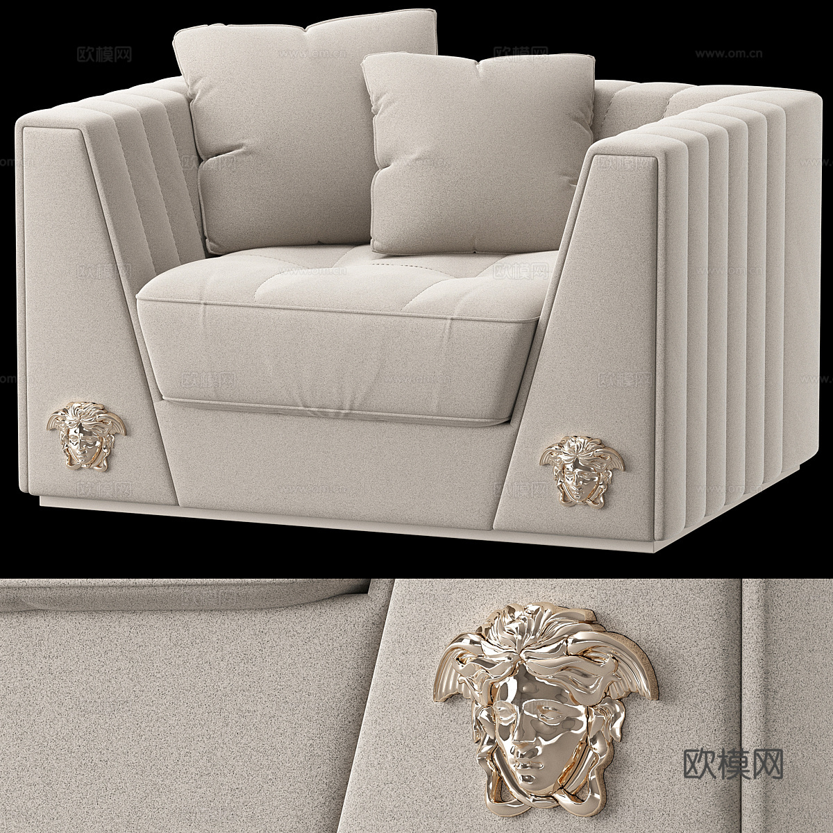 现代意式轻奢范思哲布艺单人沙发3d模型