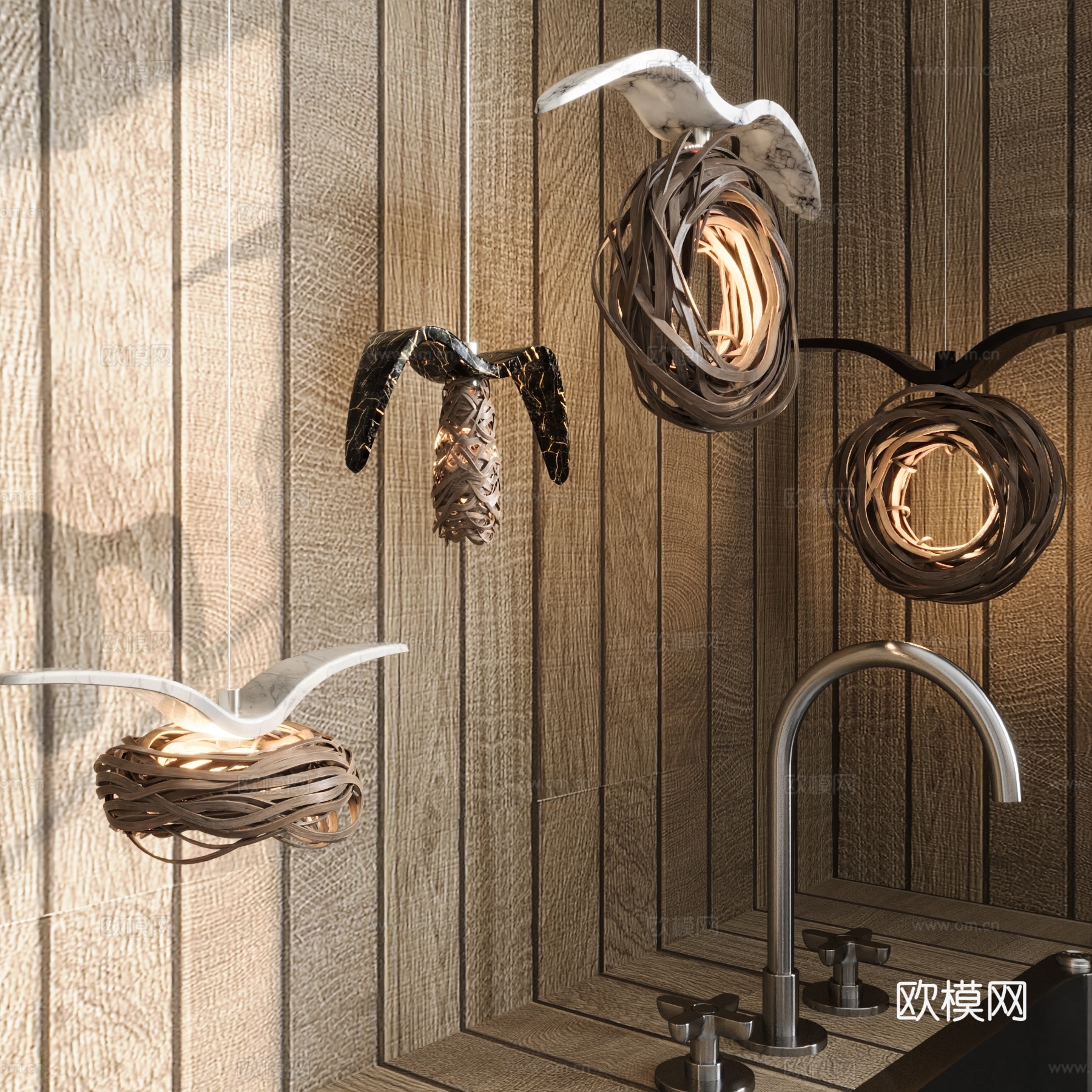 现代侘寂吊灯 海鸟装饰小吊灯 吧台吊灯3d模型