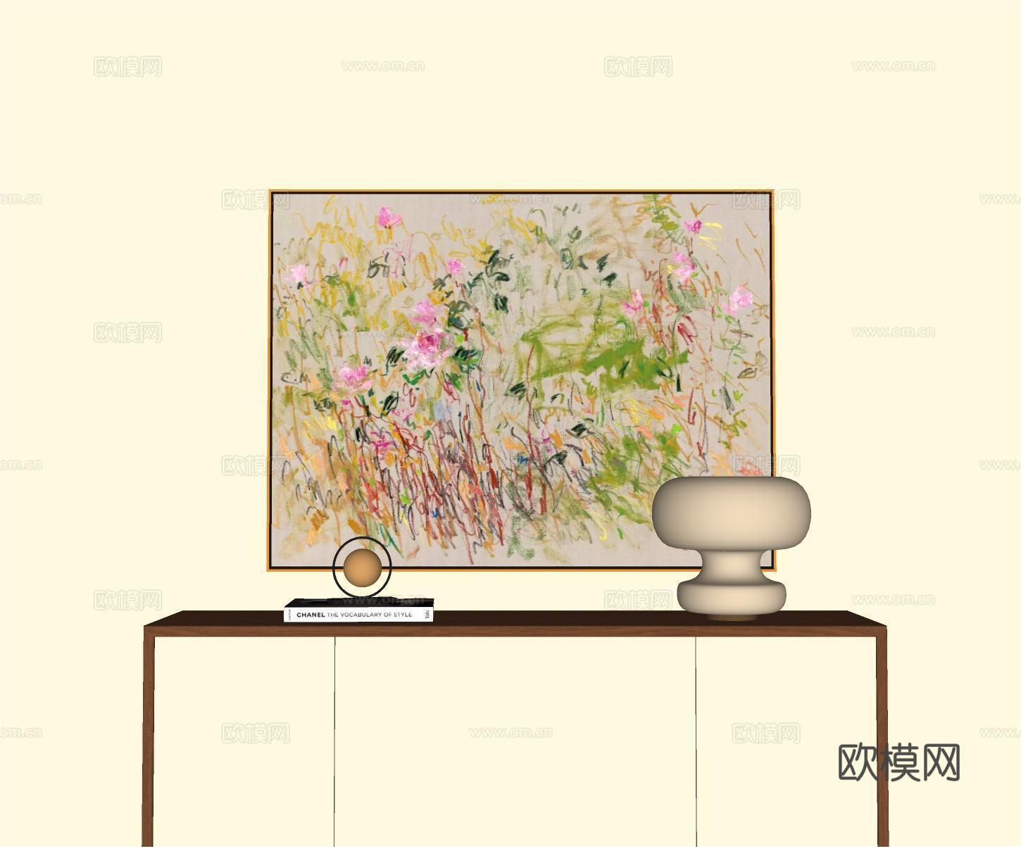 简约花卉装饰画 挂画 台灯su模型