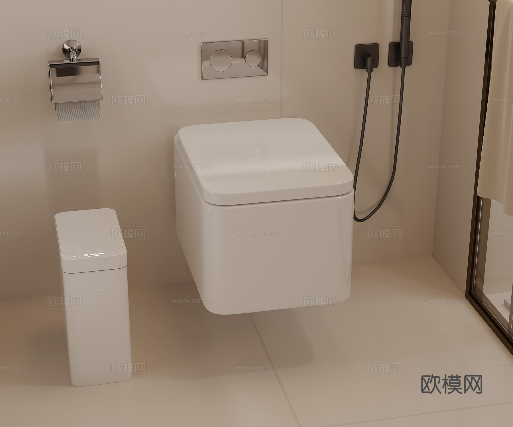 现代马桶 卫浴小件 垃圾桶su模型