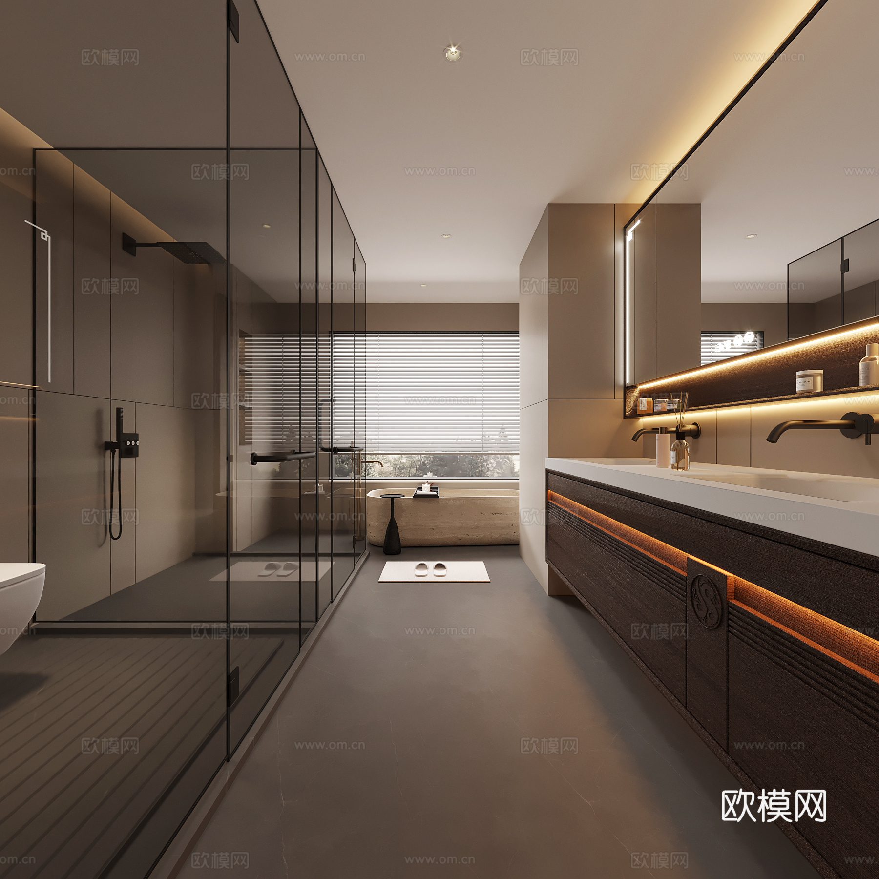 新中式卫生间 浴室柜 马桶 淋浴3d模型