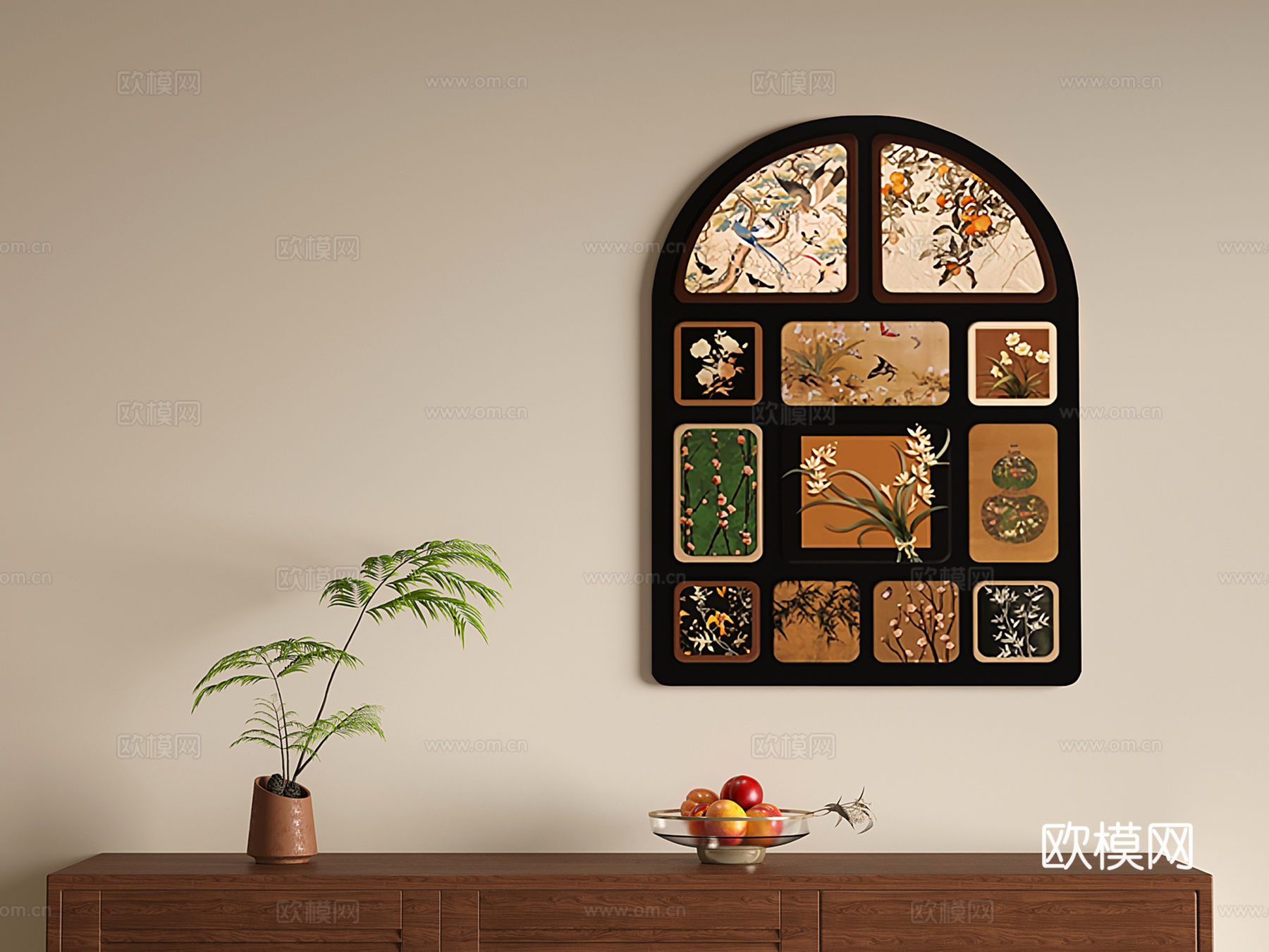 中古复古挂画 装饰画 壁画 玄关画_植物画3d模型