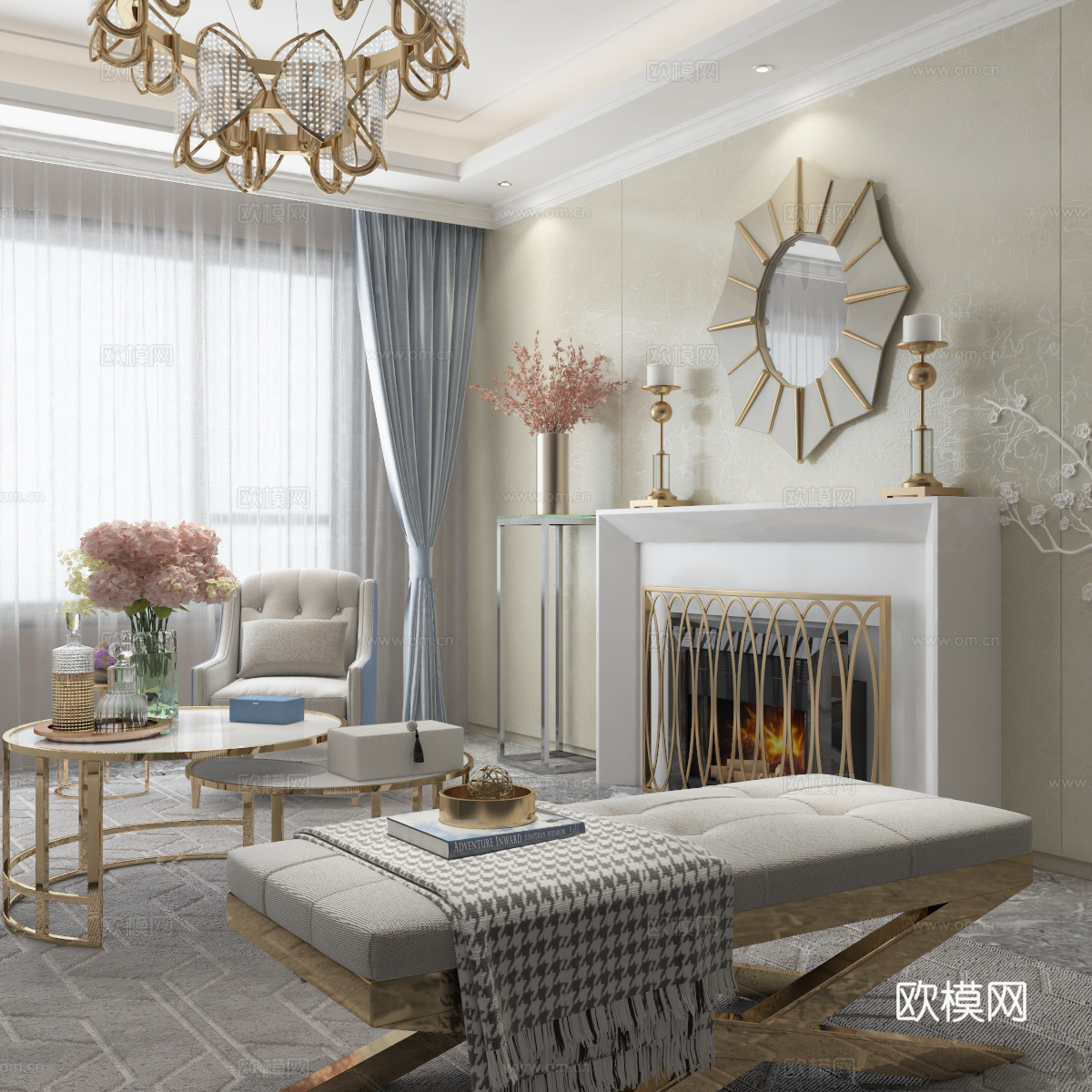 北欧客厅 北欧沙发组合 北欧壁炉3d模型