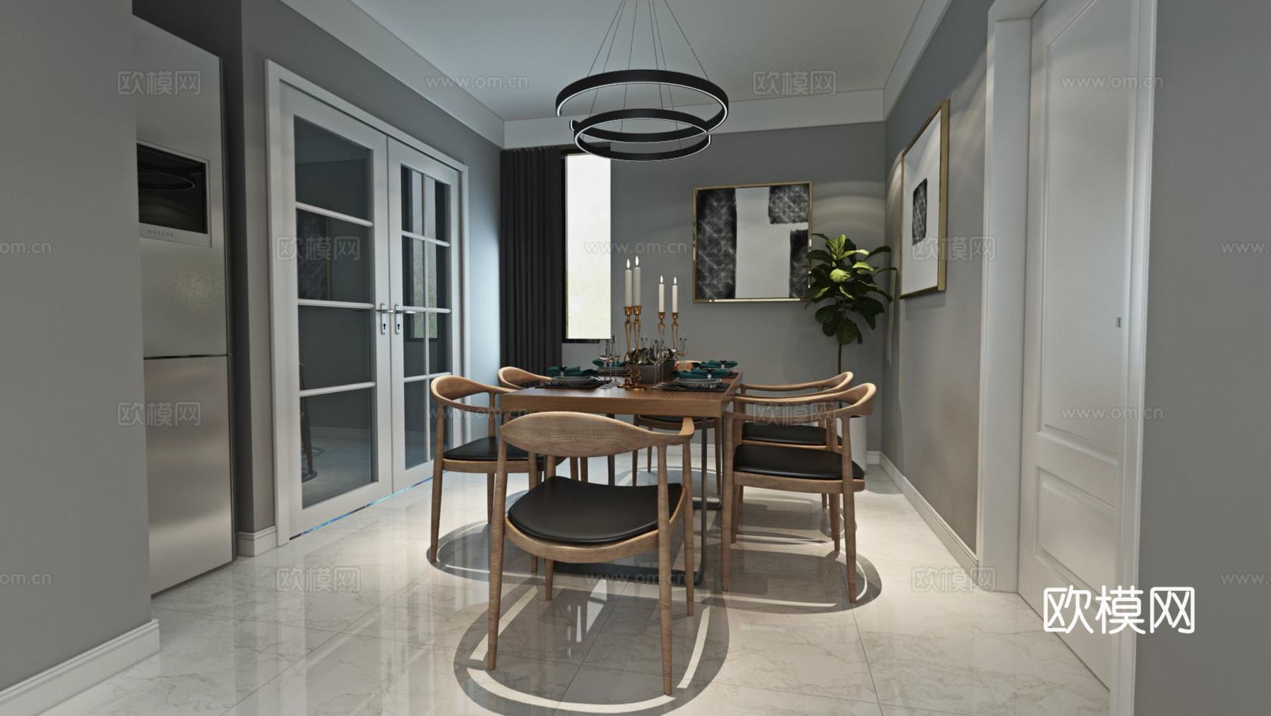 北欧 现代客厅 餐厅 沙发 茶几 分子灯 电柜柜 休闲椅3d模型