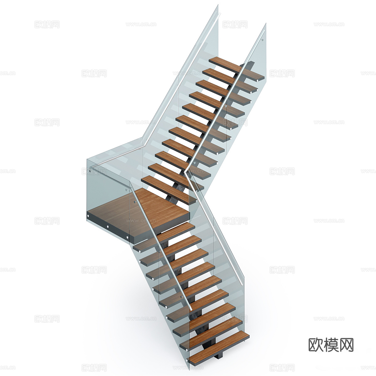 现代极简玻璃扶手楼梯3d模型