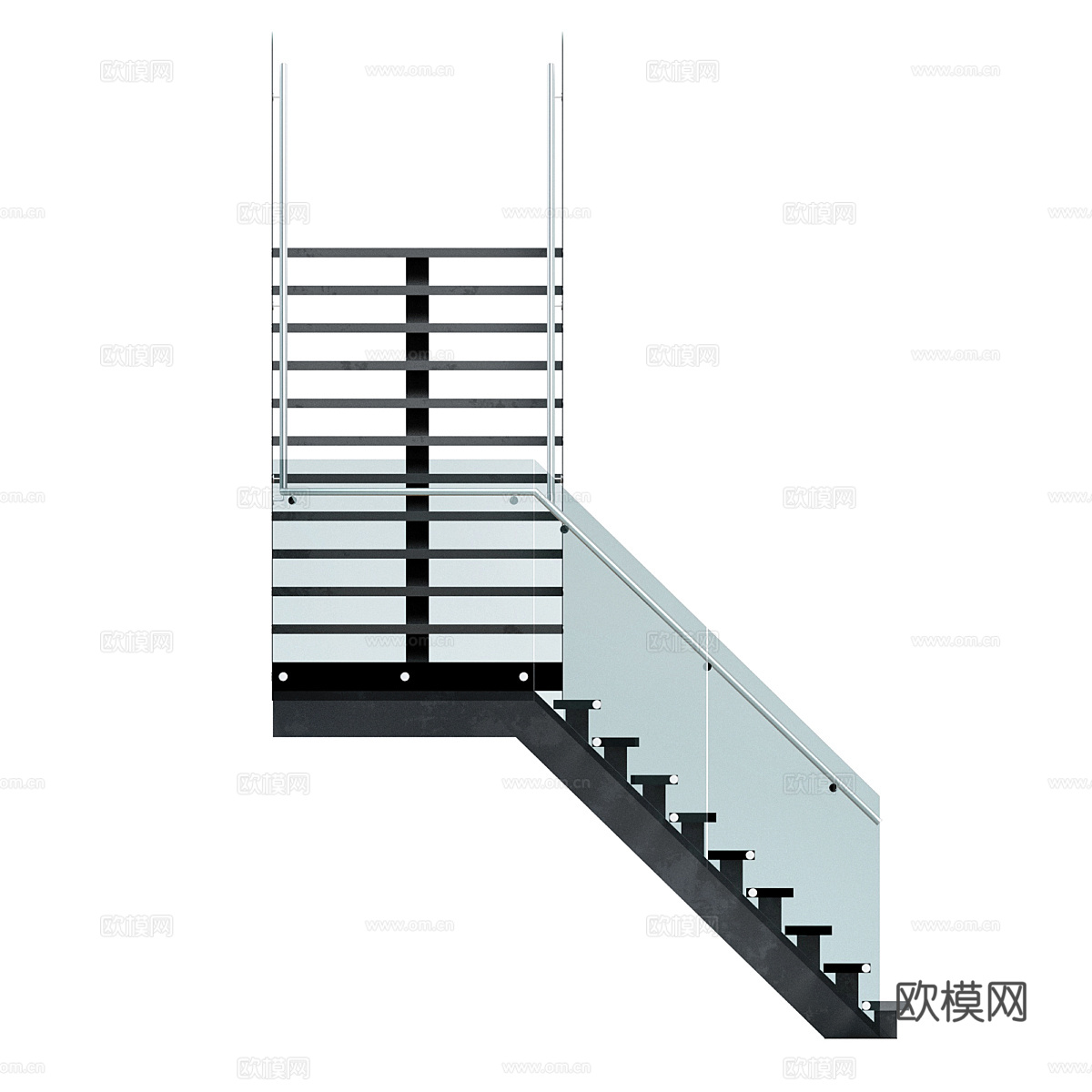 现代极简玻璃扶手楼梯3d模型