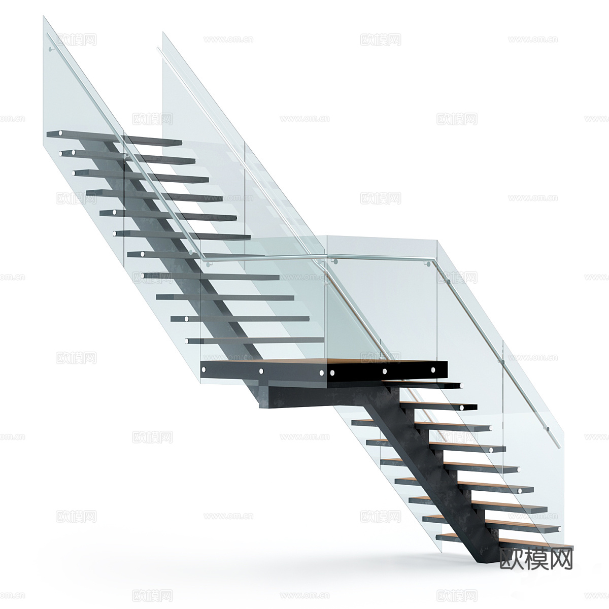 现代极简玻璃扶手楼梯3d模型