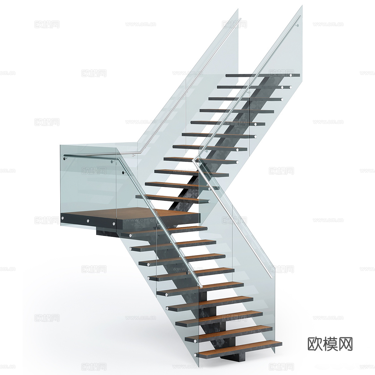 现代极简玻璃扶手楼梯3d模型