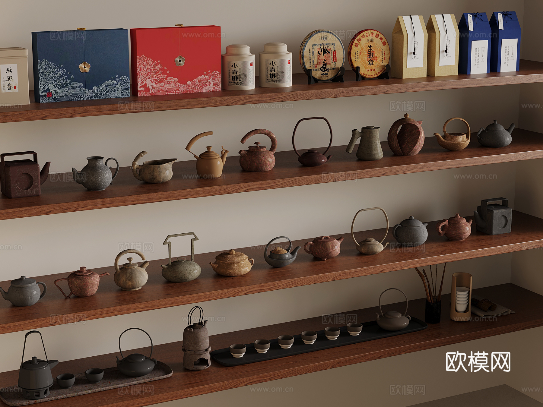 新中式茶具 茶叶 茶壶 茶杯3d模型