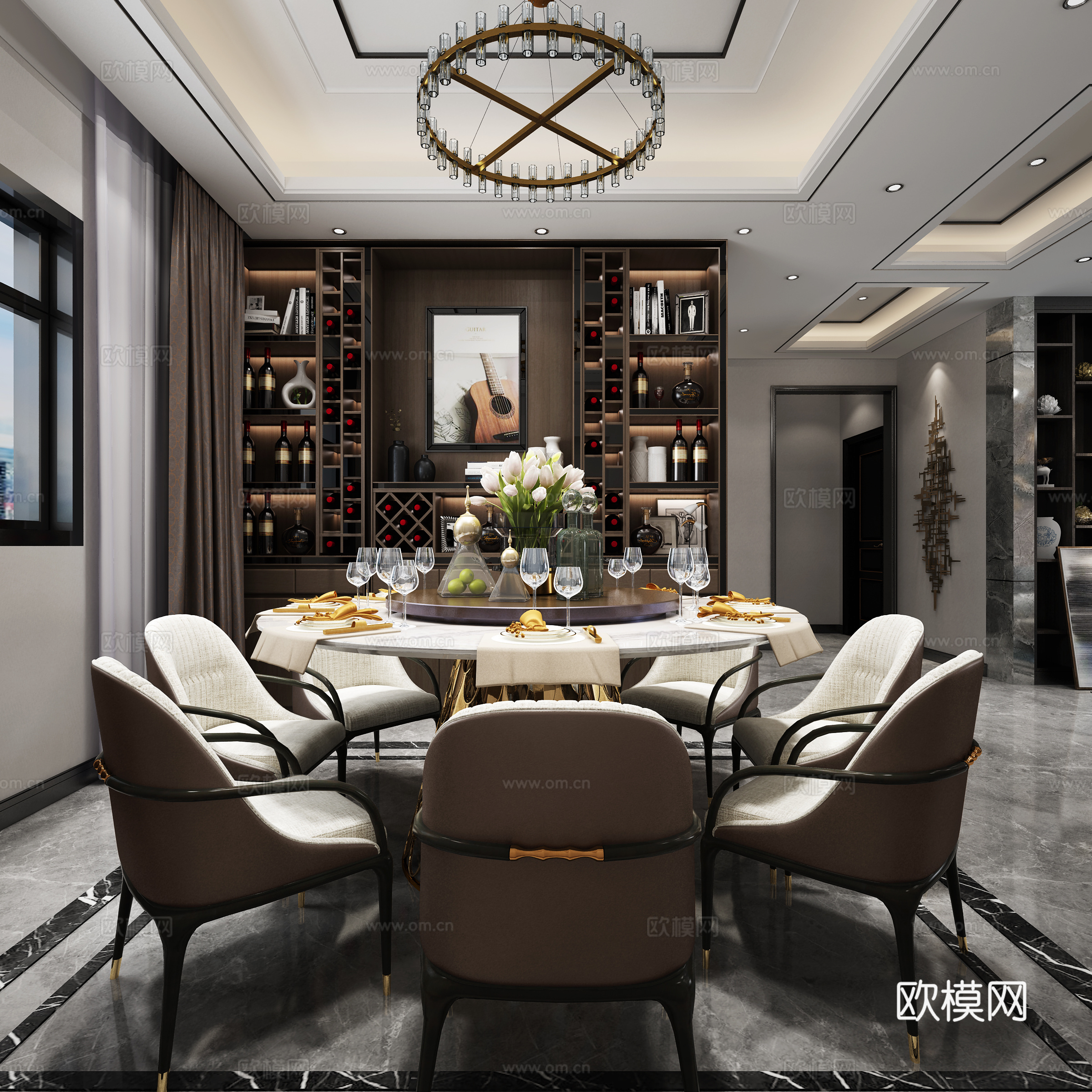 现代客厅 餐厅 入户 楼梯 酒柜 单椅 沙发 茶几 3D模型3d模型