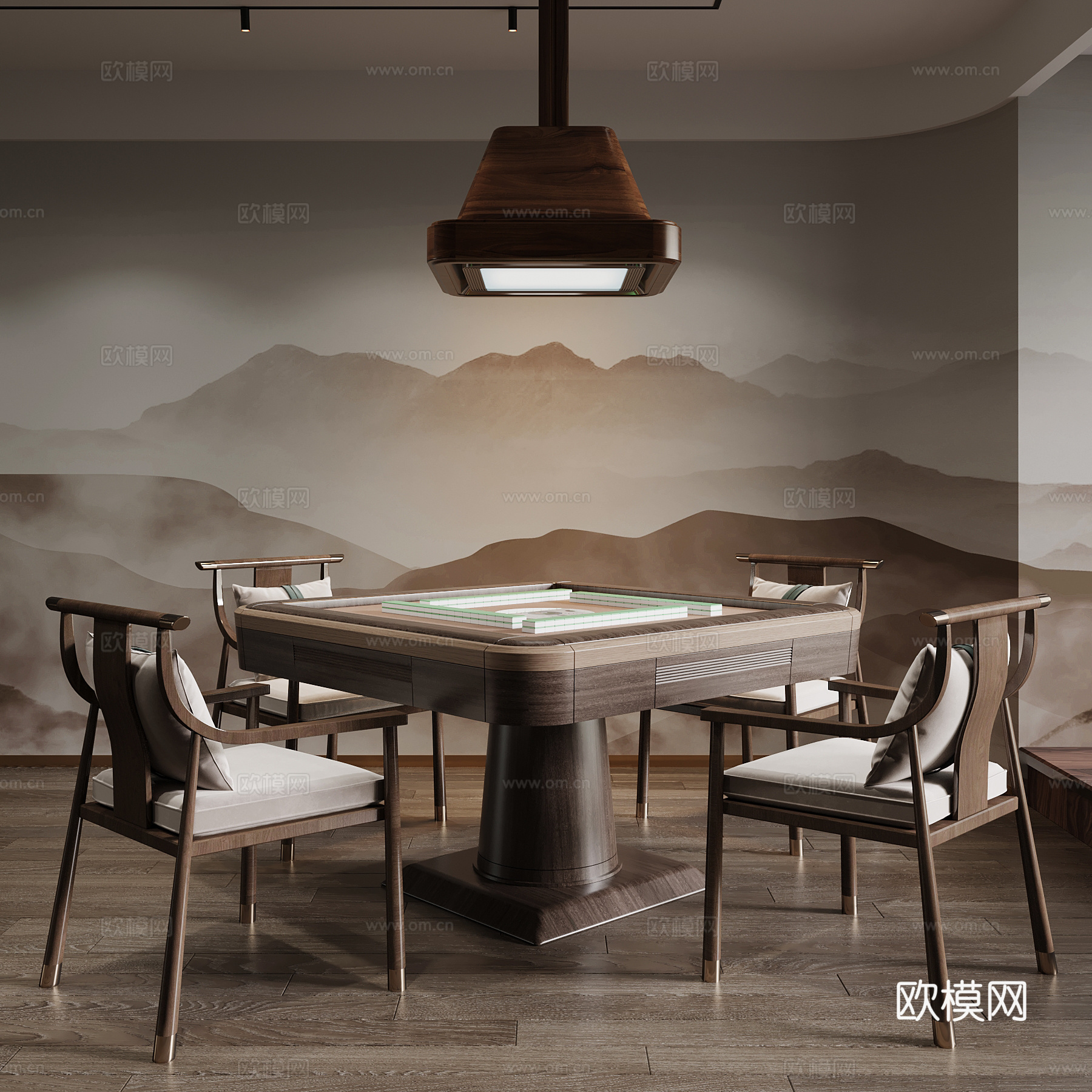 新中式棋牌室 麻将室 麻将桌3d模型