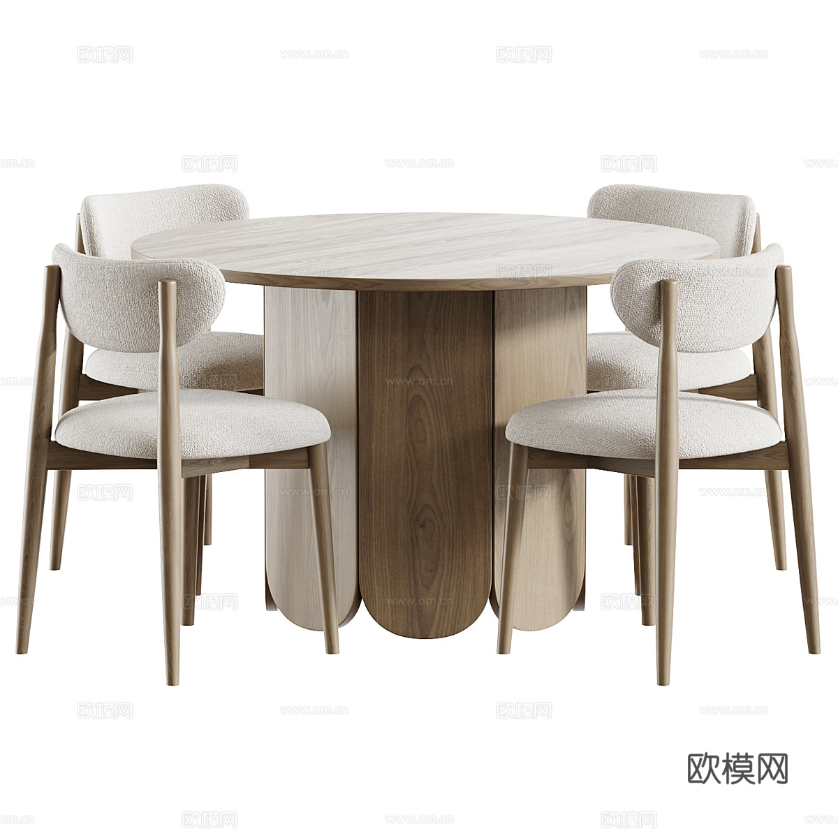 新中式原木餐桌椅组合3d模型