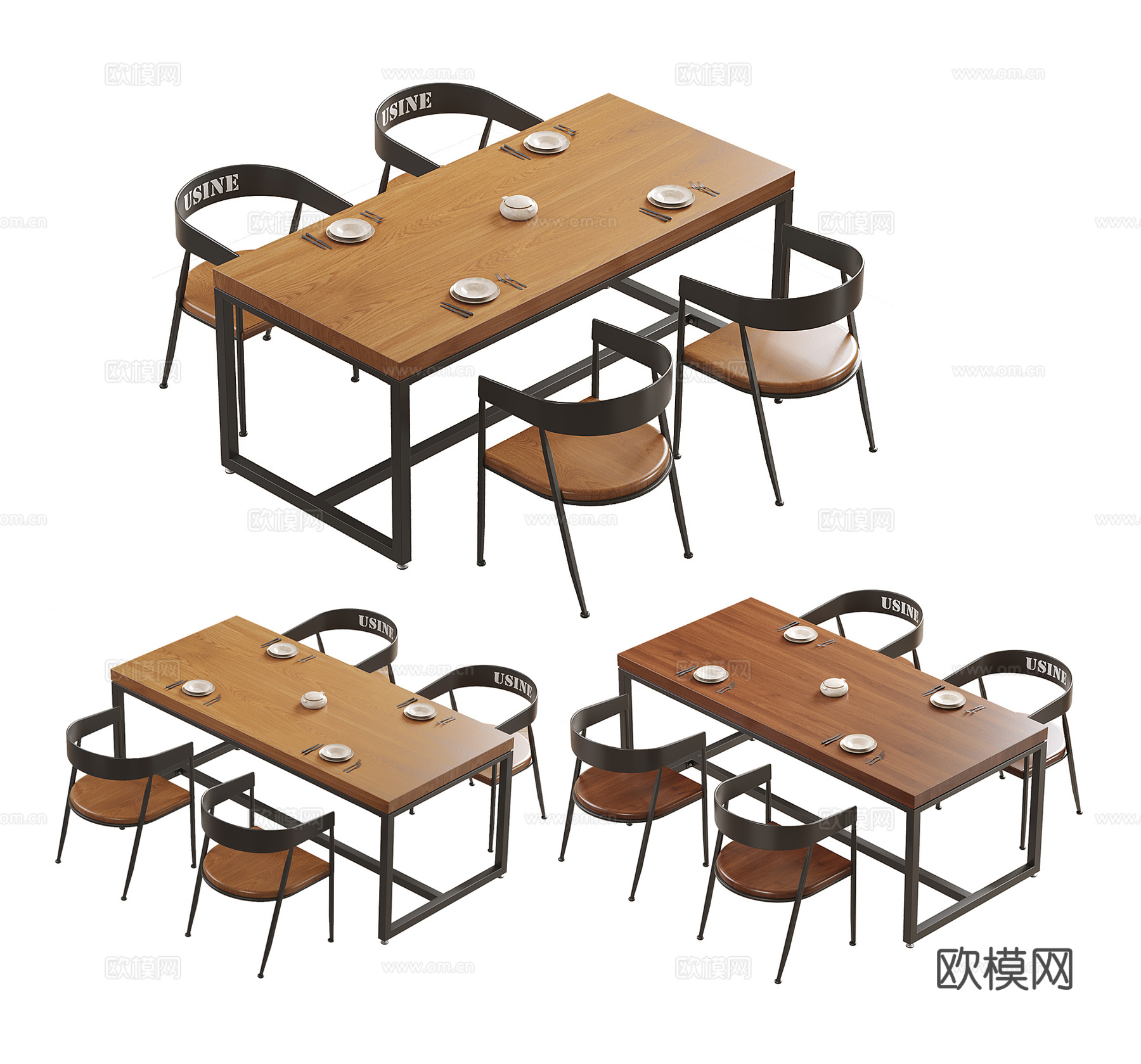 工业风餐桌椅组合 工业风餐桌椅3d模型