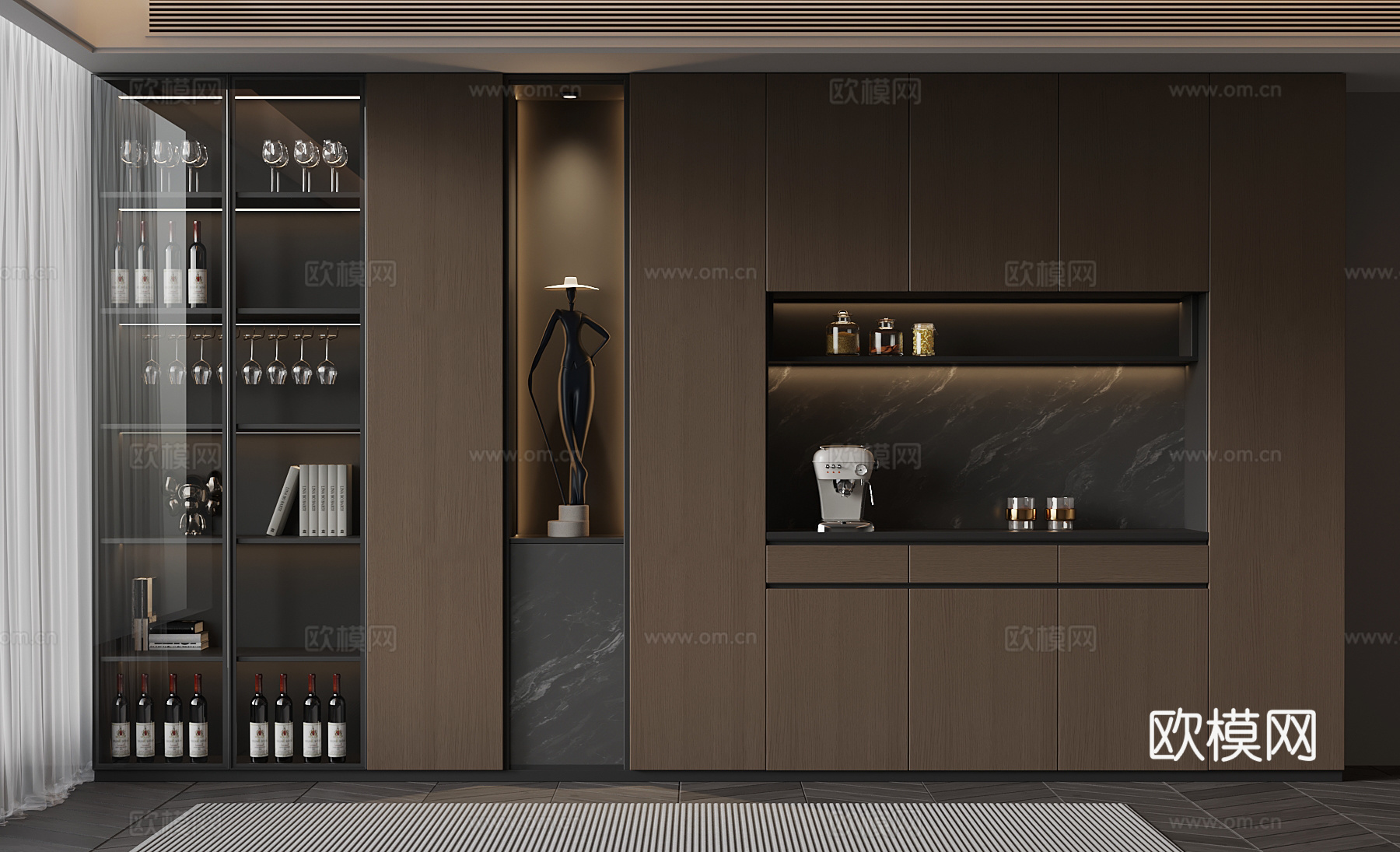意式极简酒柜 红酒 酒杯3d模型