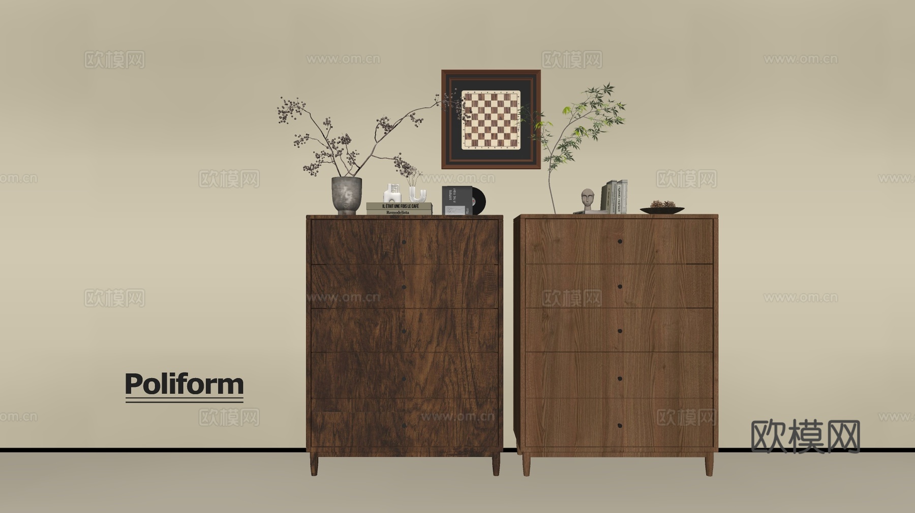 现代木纹柜 ins风极简风柜子  整体柜 餐边柜 阳台柜 储su模型下载（渲染图2）