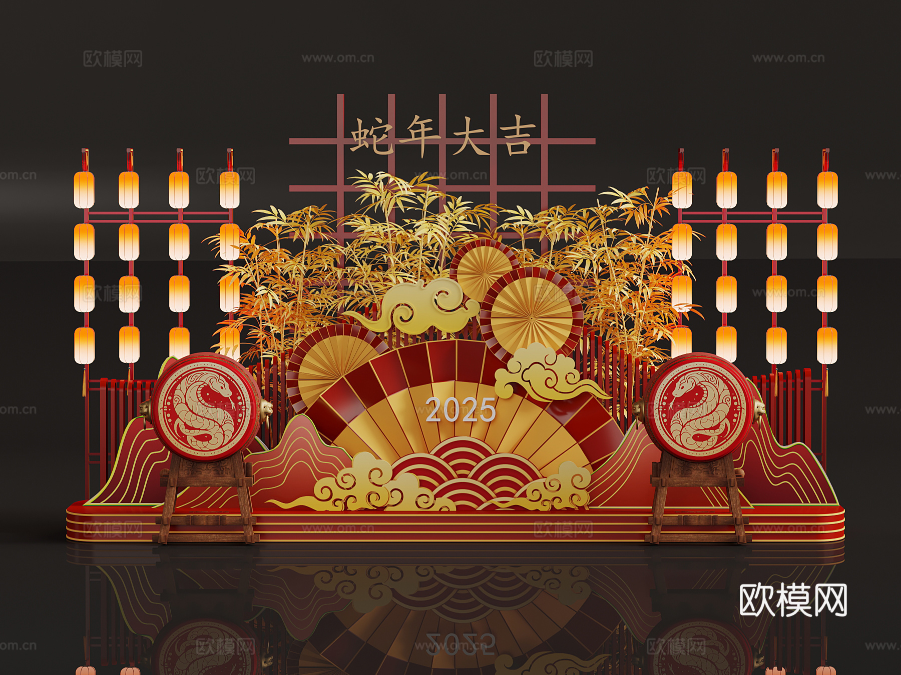 中式美陈 蛇年节日用品 灯笼3d模型