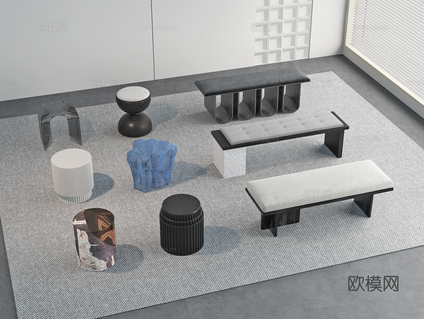 长凳沙发凳 圆凳木凳3d模型