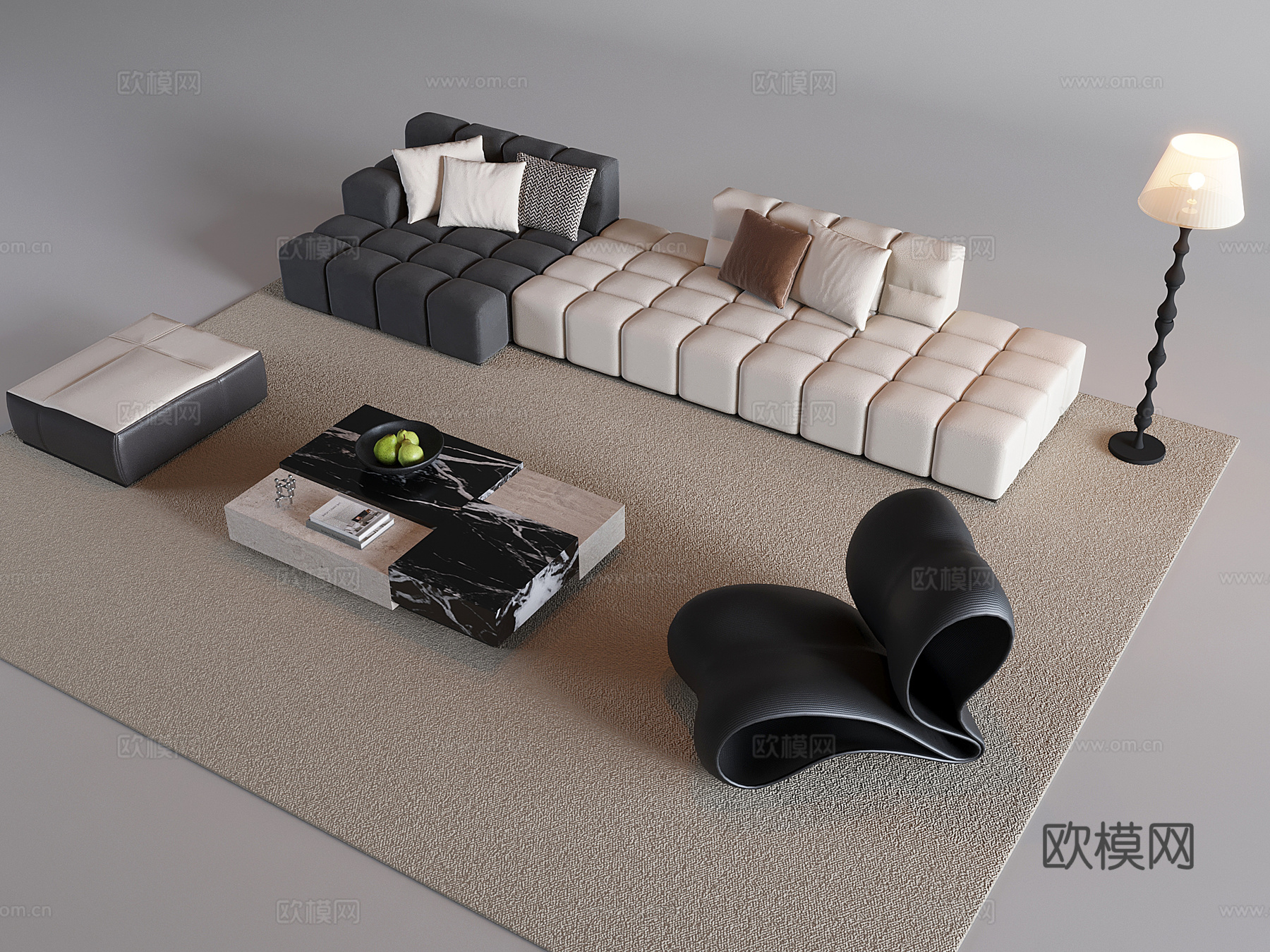 北欧轻奢沙发茶几 意式异形单人沙发 模块沙发3d模型