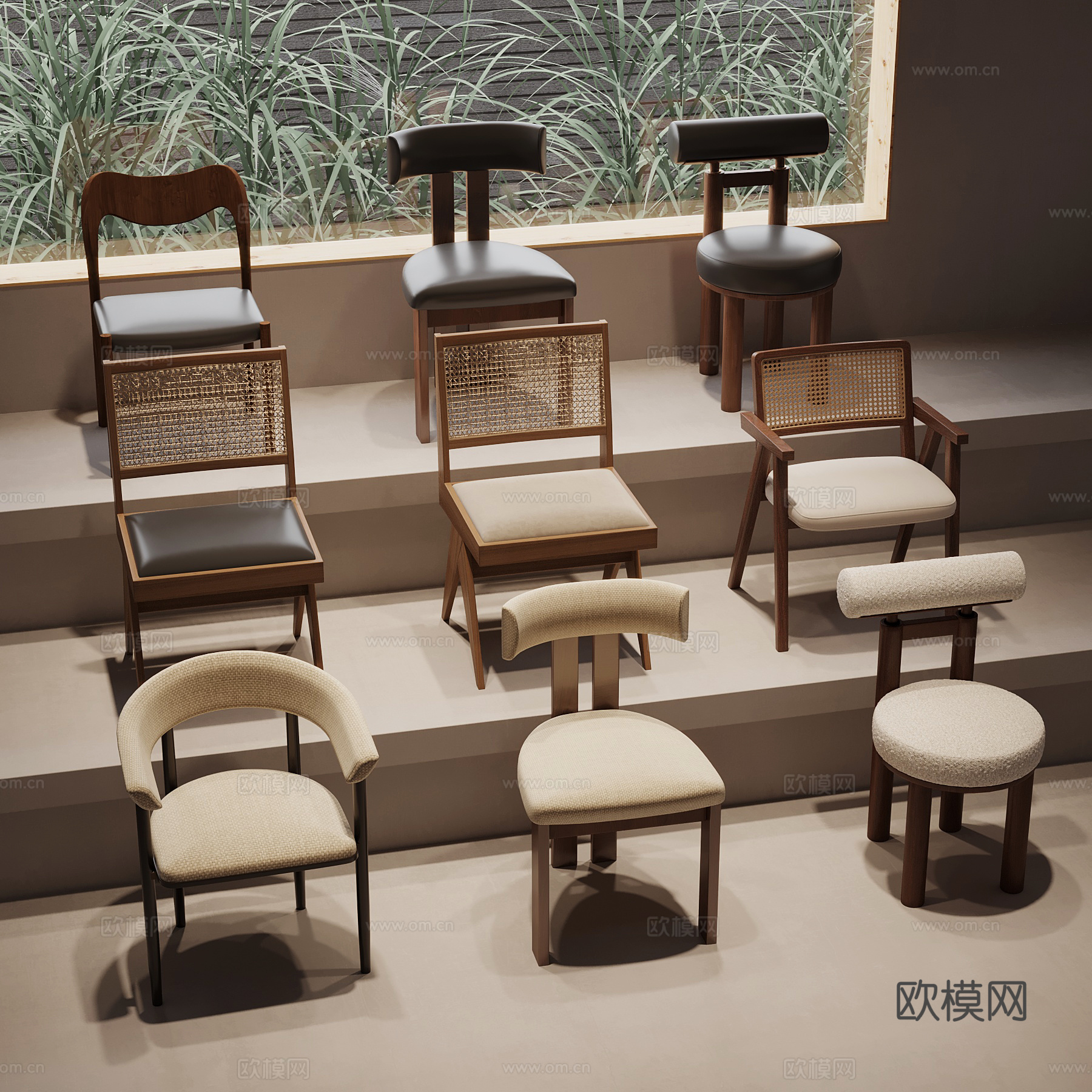 中古风餐椅 休闲椅 单椅su模型