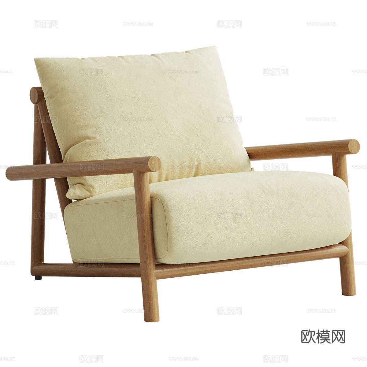 新中式原木布艺扶手椅3d模型