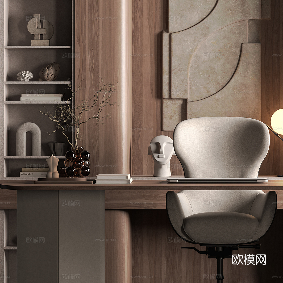 现代意式轻奢书房书柜 书桌椅3d模型