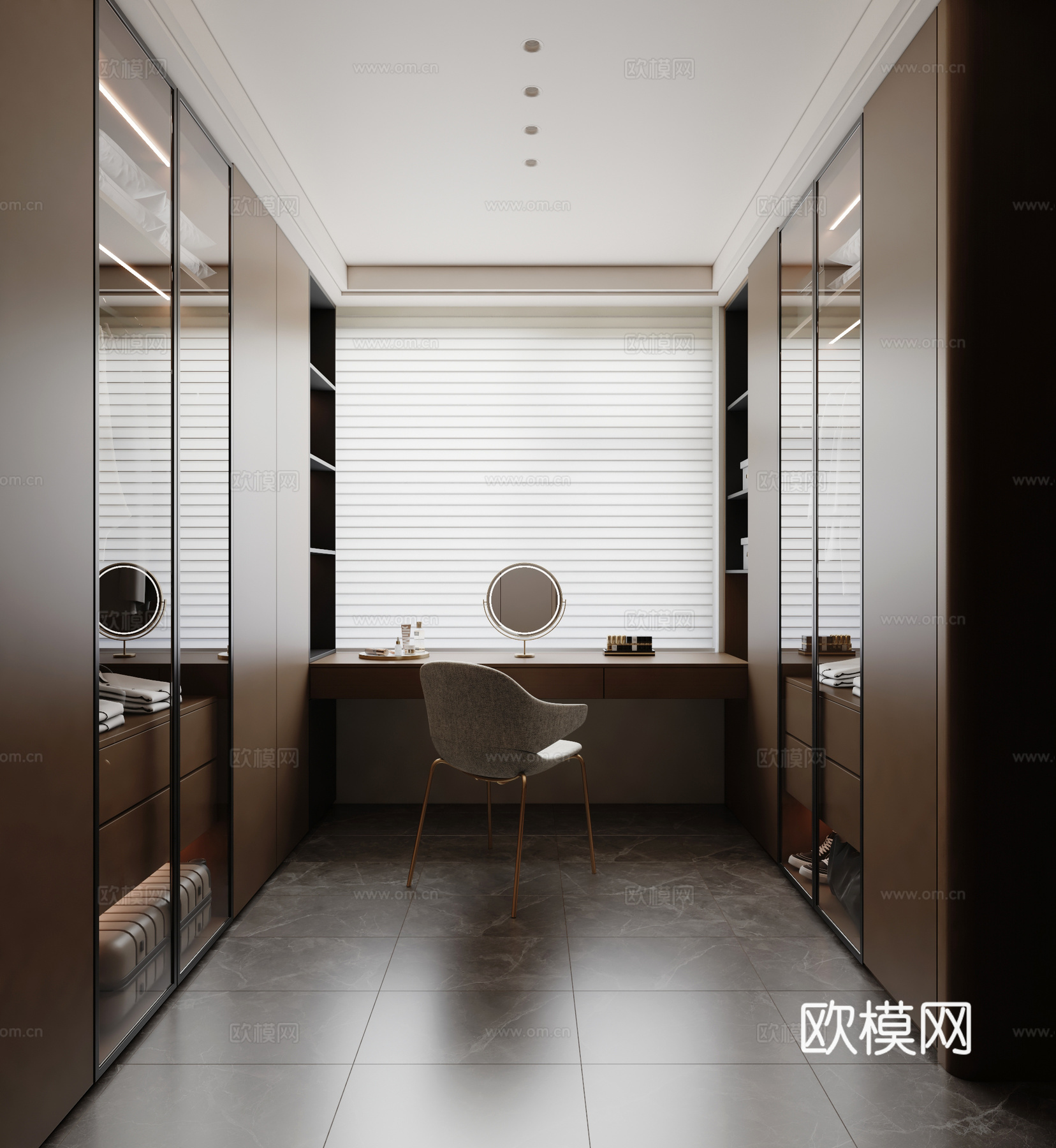 意式轻奢衣帽间 U型衣帽间 半开放式衣帽间3d模型