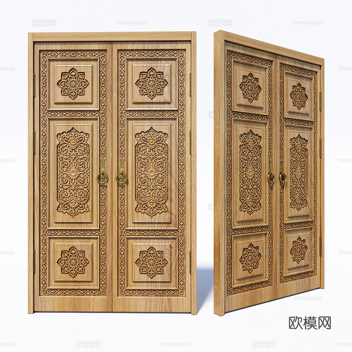 新中式双开门 木门 对开门3d模型