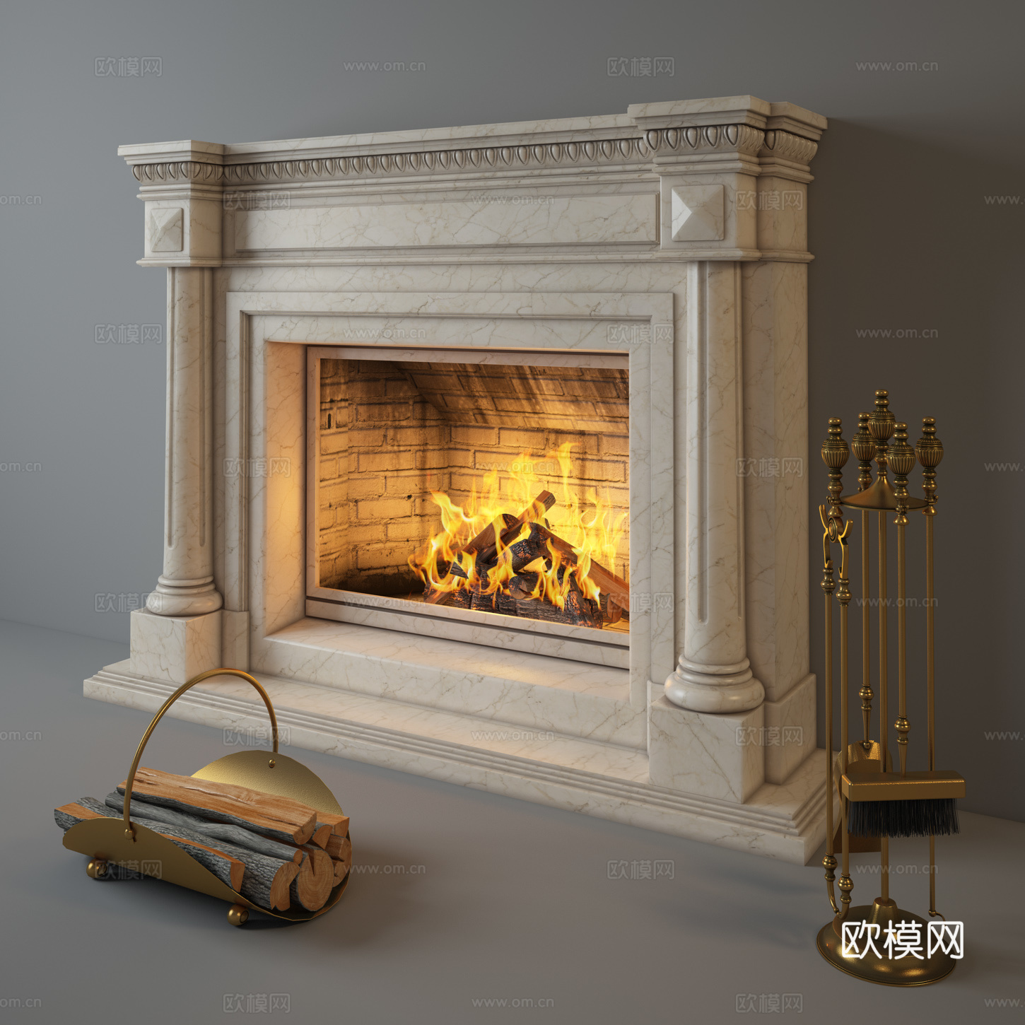 欧式石材壁炉3d模型