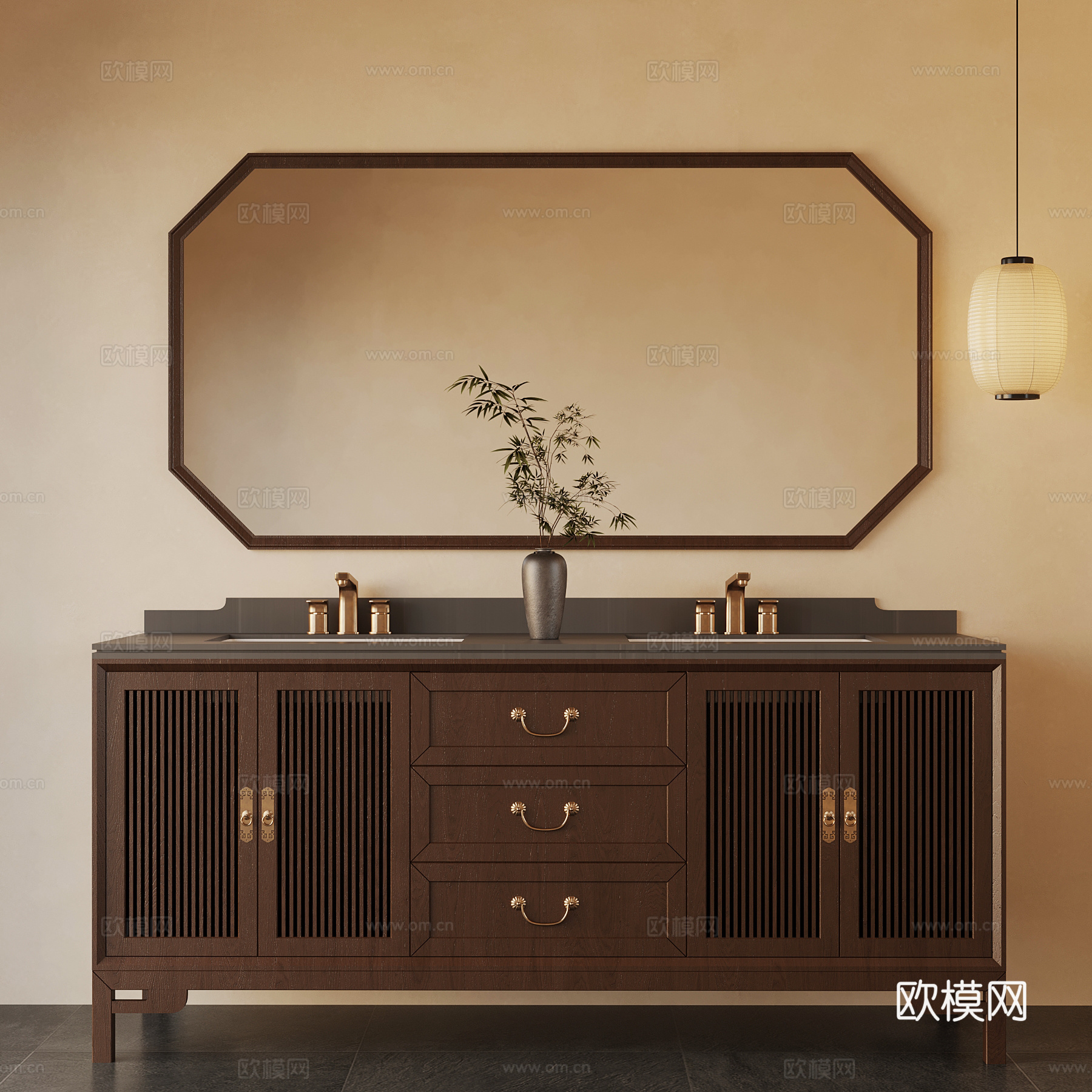 新中式浴室柜su模型