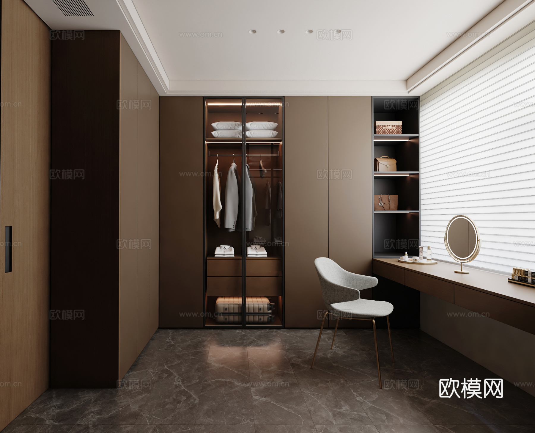 意式轻奢衣帽间 U型衣帽间 半开放式衣帽间3d模型