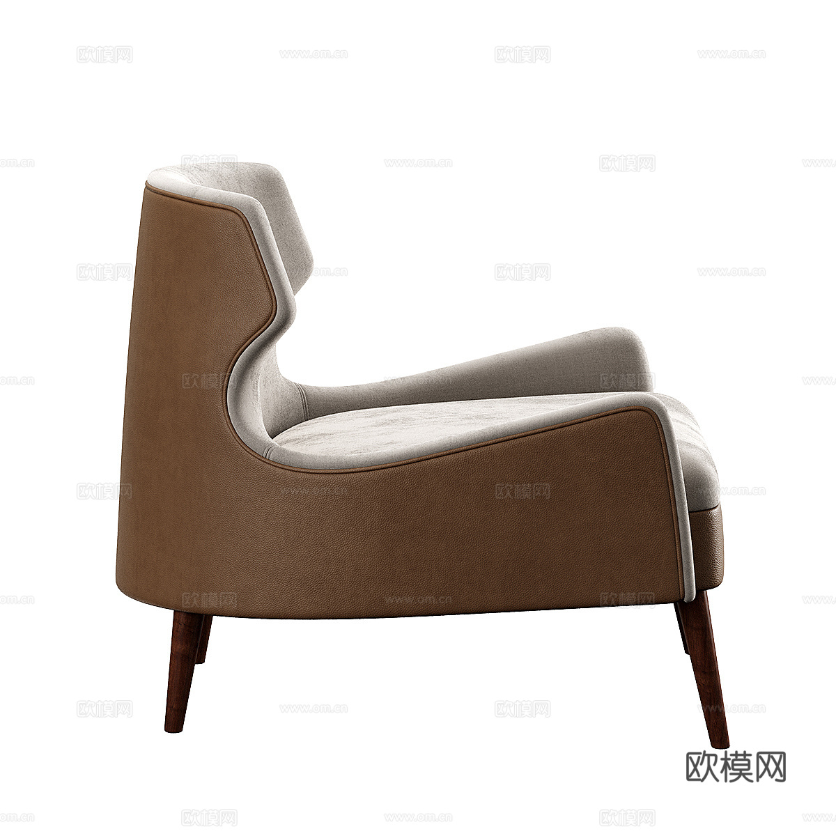 现代意式布艺皮革扶手椅3d模型