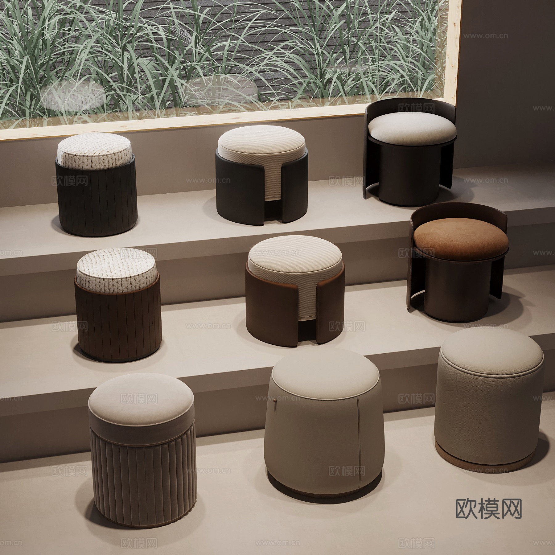 现代意式换鞋凳 矮凳 圆凳su模型