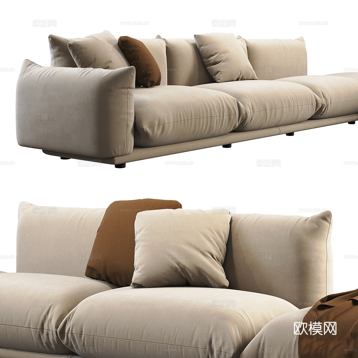现代奶油风布艺转角沙发3d模型