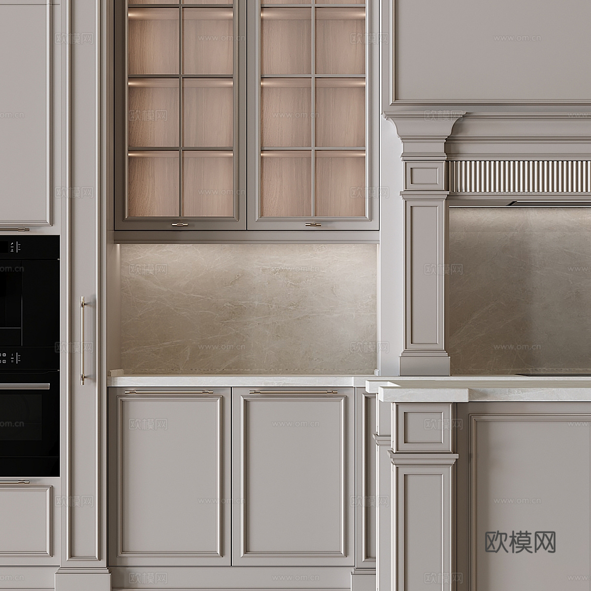 现代意式奶油风橱柜3d模型