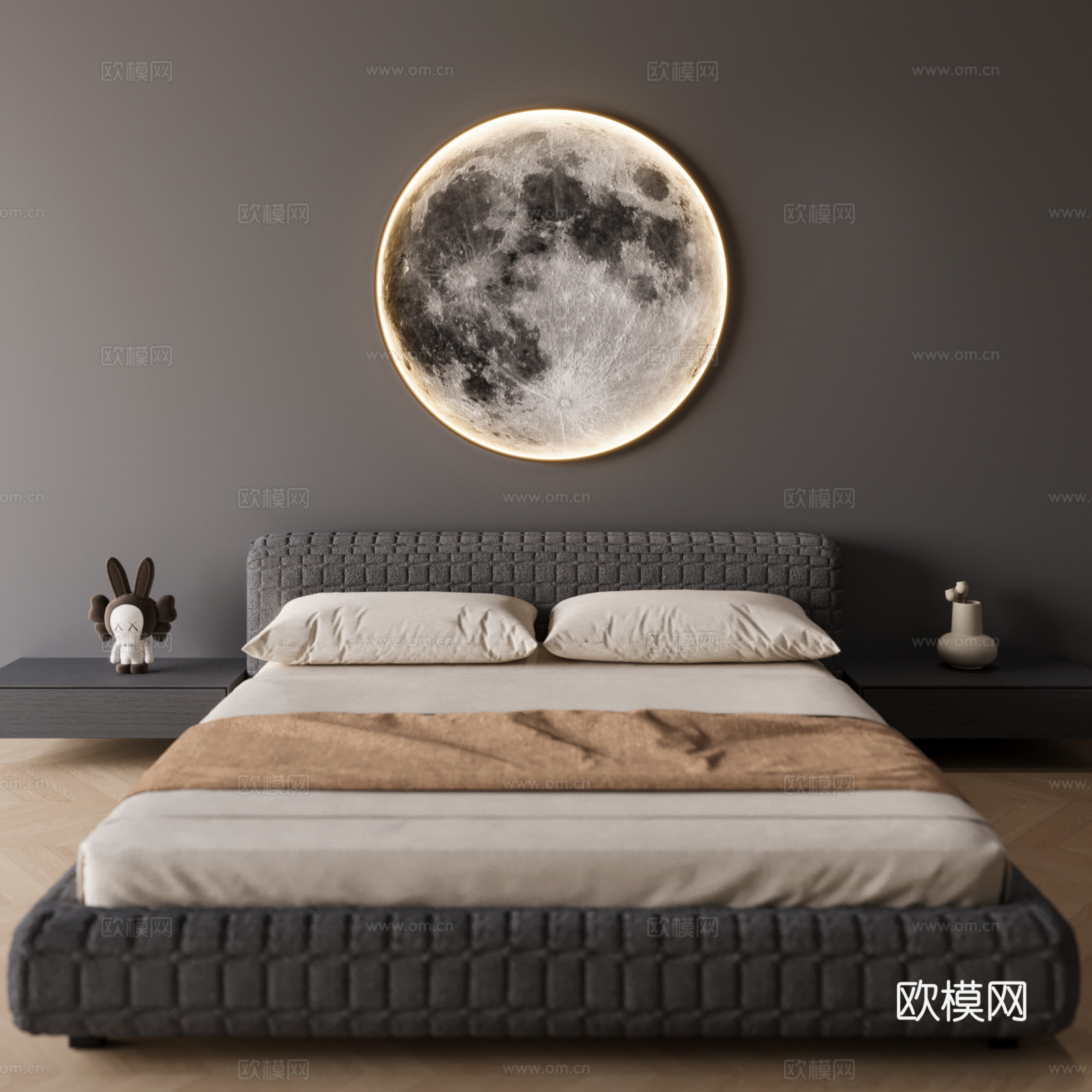 月球装饰壁画灯 月球壁灯 双人床su模型
