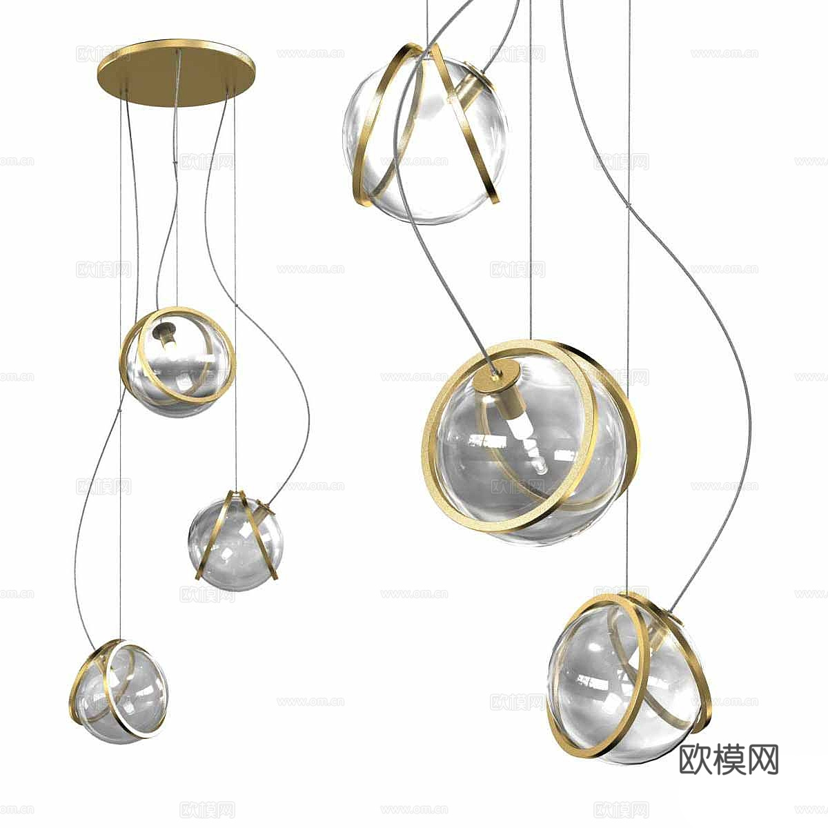 现代轻奢玻璃金属装饰吊灯3d模型