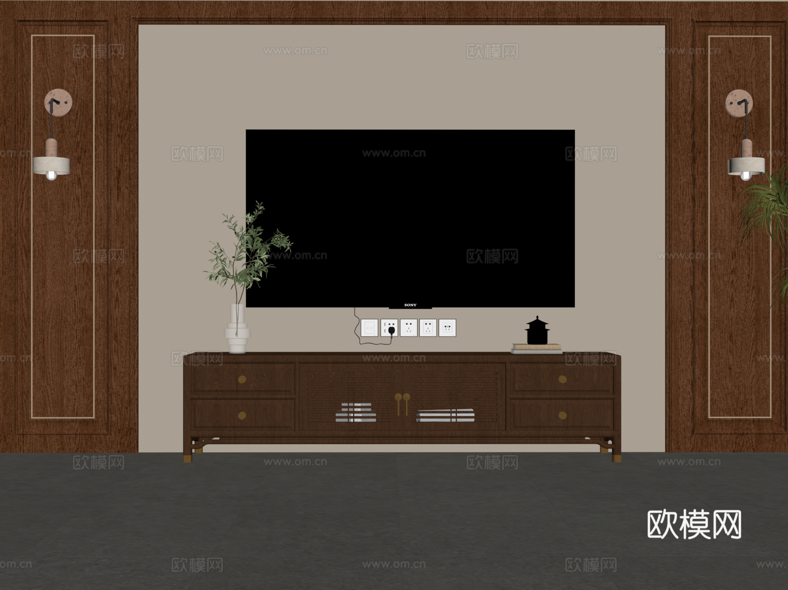 新中式电视机柜su模型