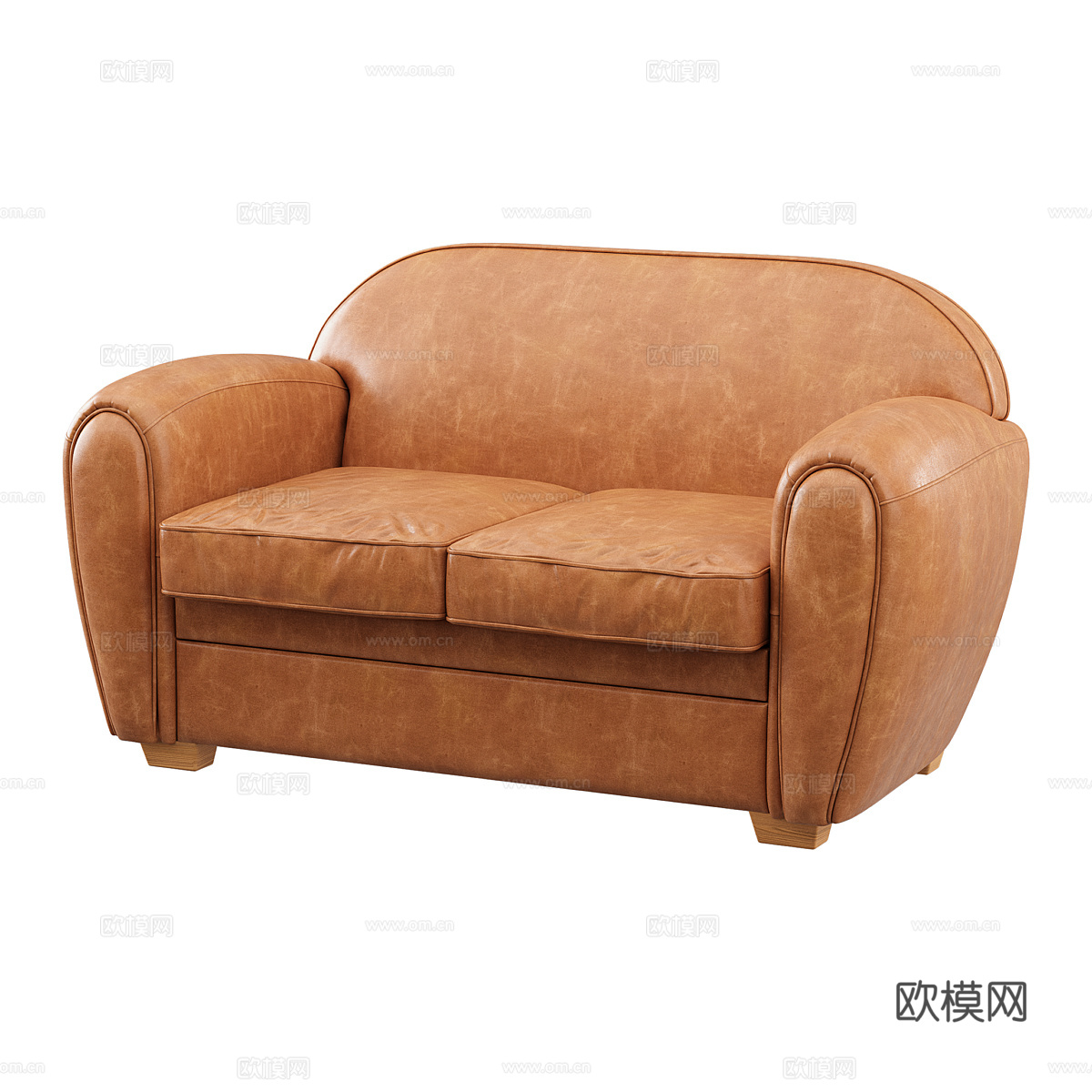 北欧简约皮革双人沙发 双人沙发 棕色皮革沙发3d模型