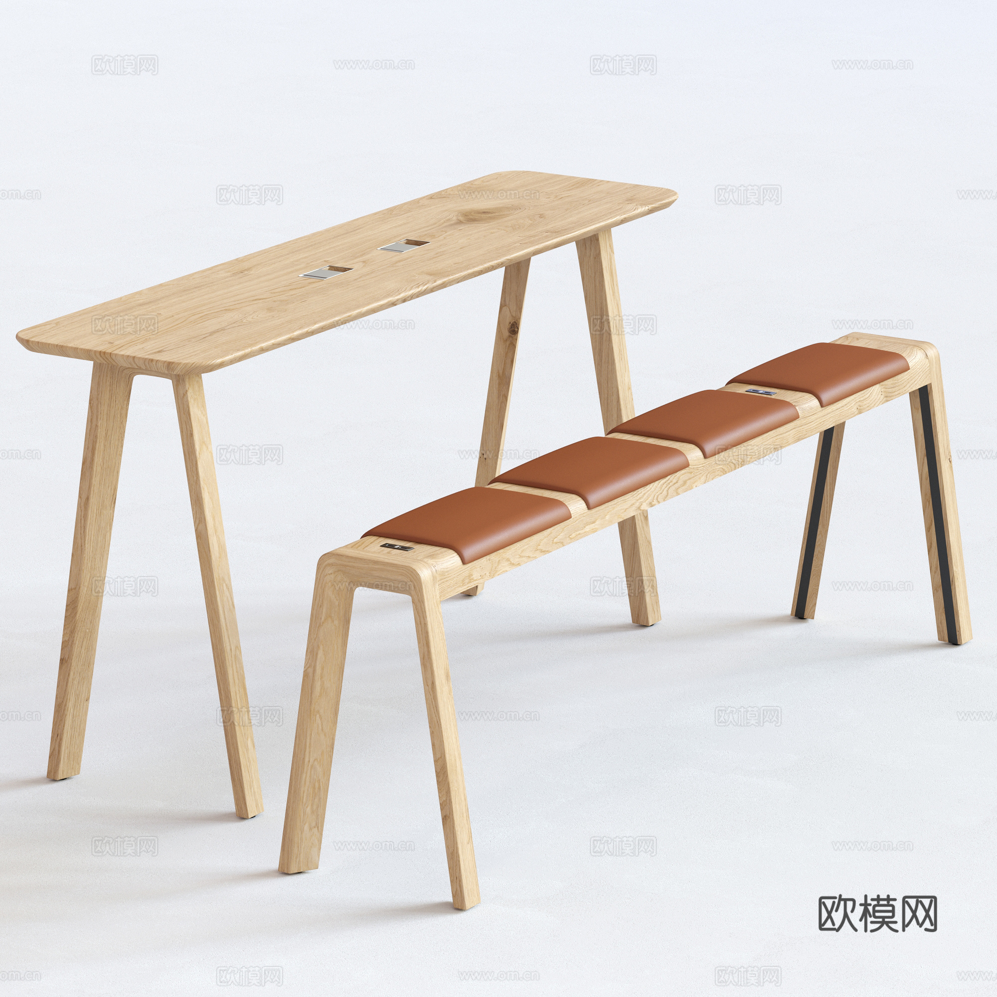 现代北欧原木风带USB接口长凳3d模型