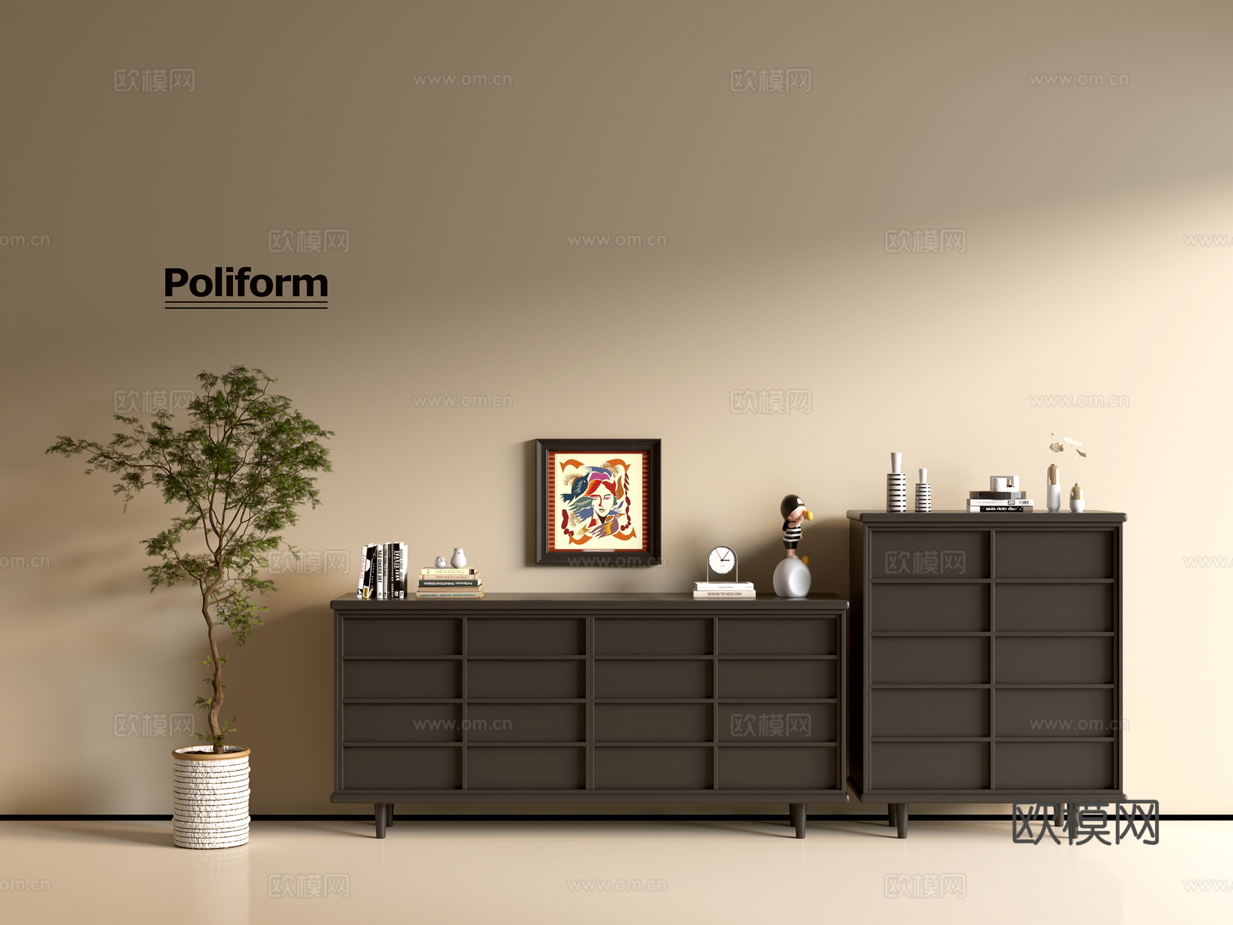 现代黑色柜子 ins风边柜斗柜矮柜 整体柜 餐边柜 阳台柜su模型